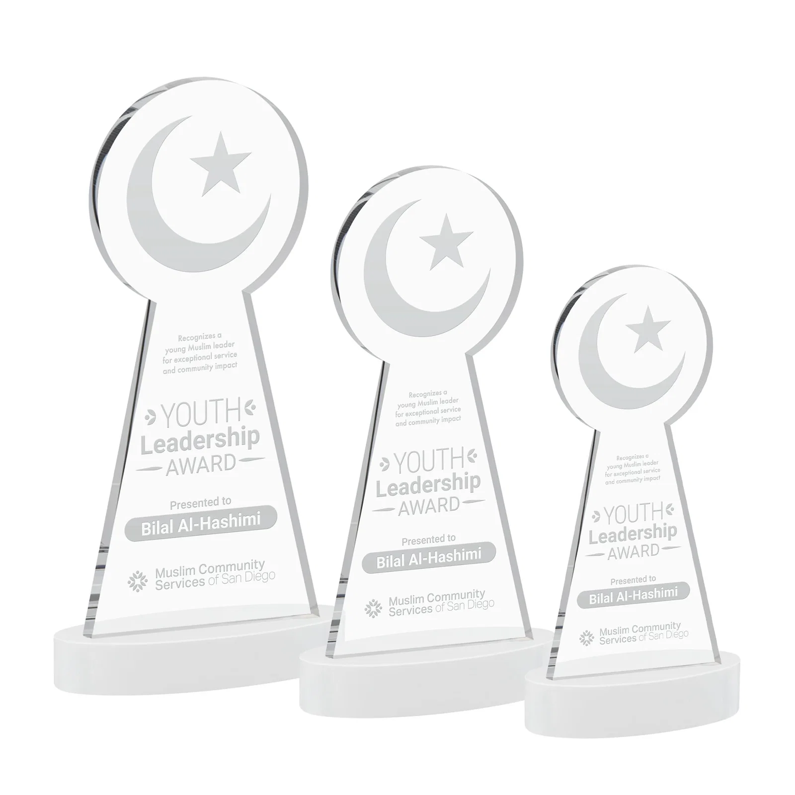 Promotional Starfire Crescent and Star Award with Choice of Base Color for volunteer appreciation