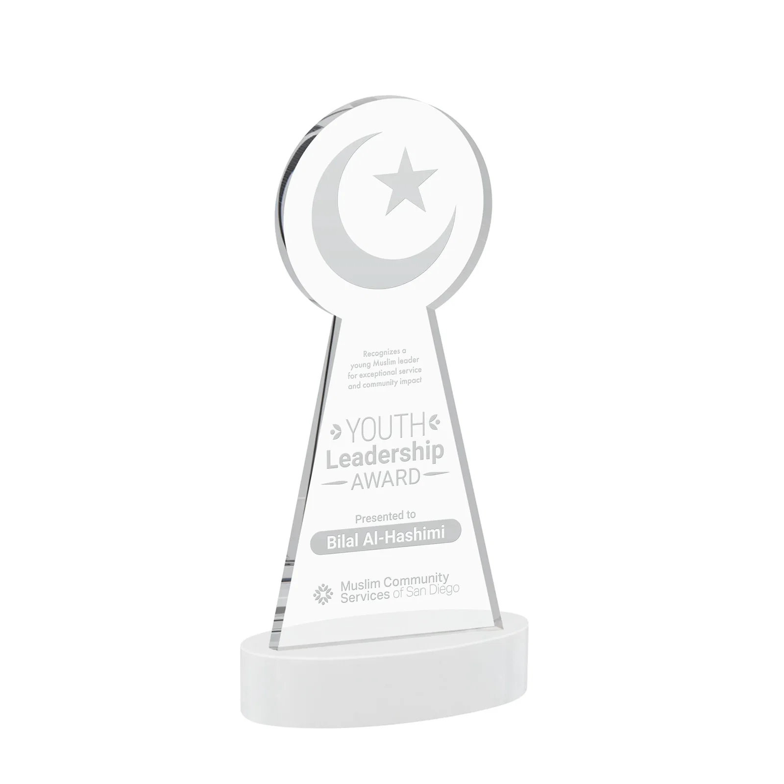 Promotional Starfire Crescent and Star Award with Choice of Base Color for dealer and partner awards