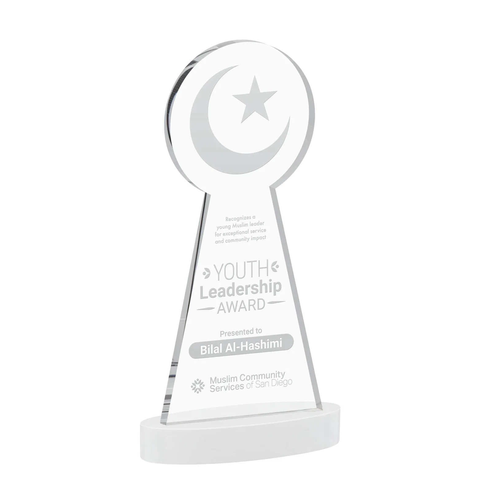 Branded Starfire Crescent and Star Award with Choice of Base Color for employee recognition