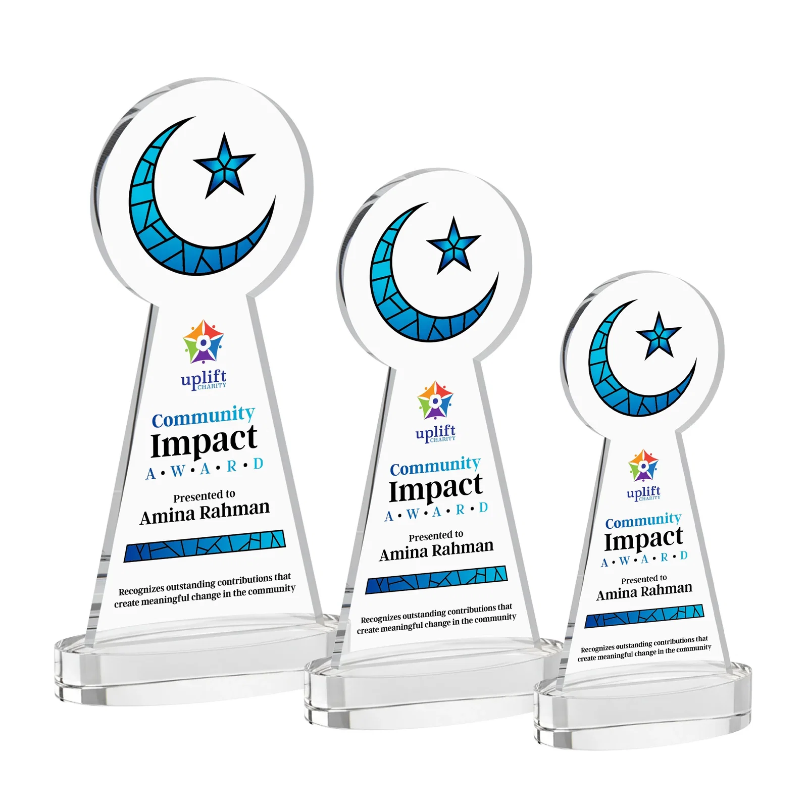 Branded Starfire Crescent and Star Award with Choice of Base Color for corporate award ceremonies
