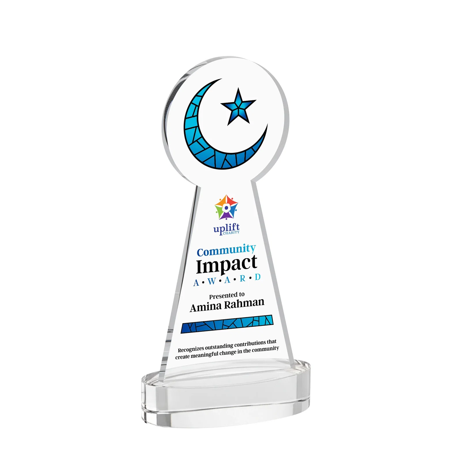 Branded Starfire Crescent and Star Award with Choice of Base Color for service anniversary gifts