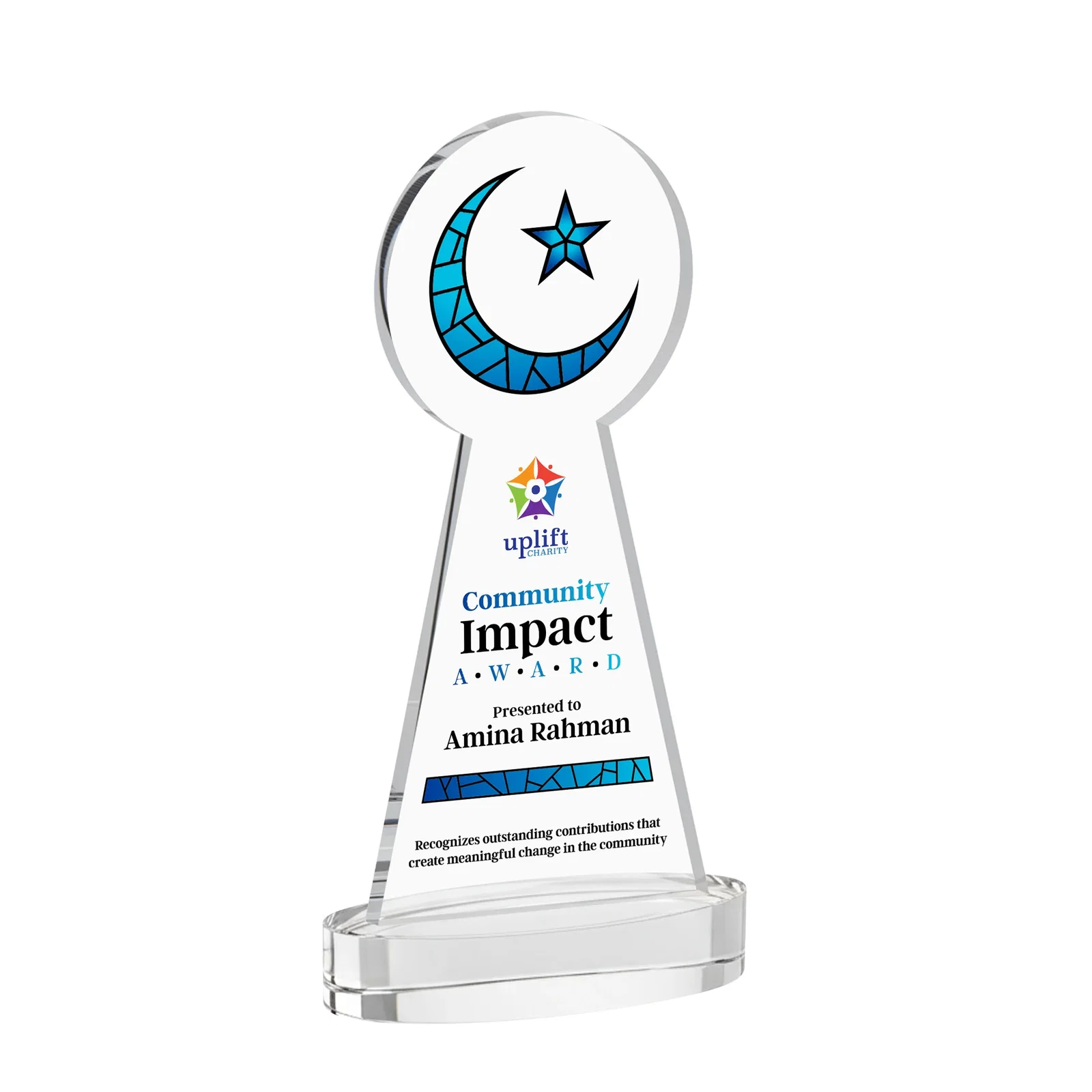 Branded Starfire Crescent and Star Award with Choice of Base Color for sales achievement awards
