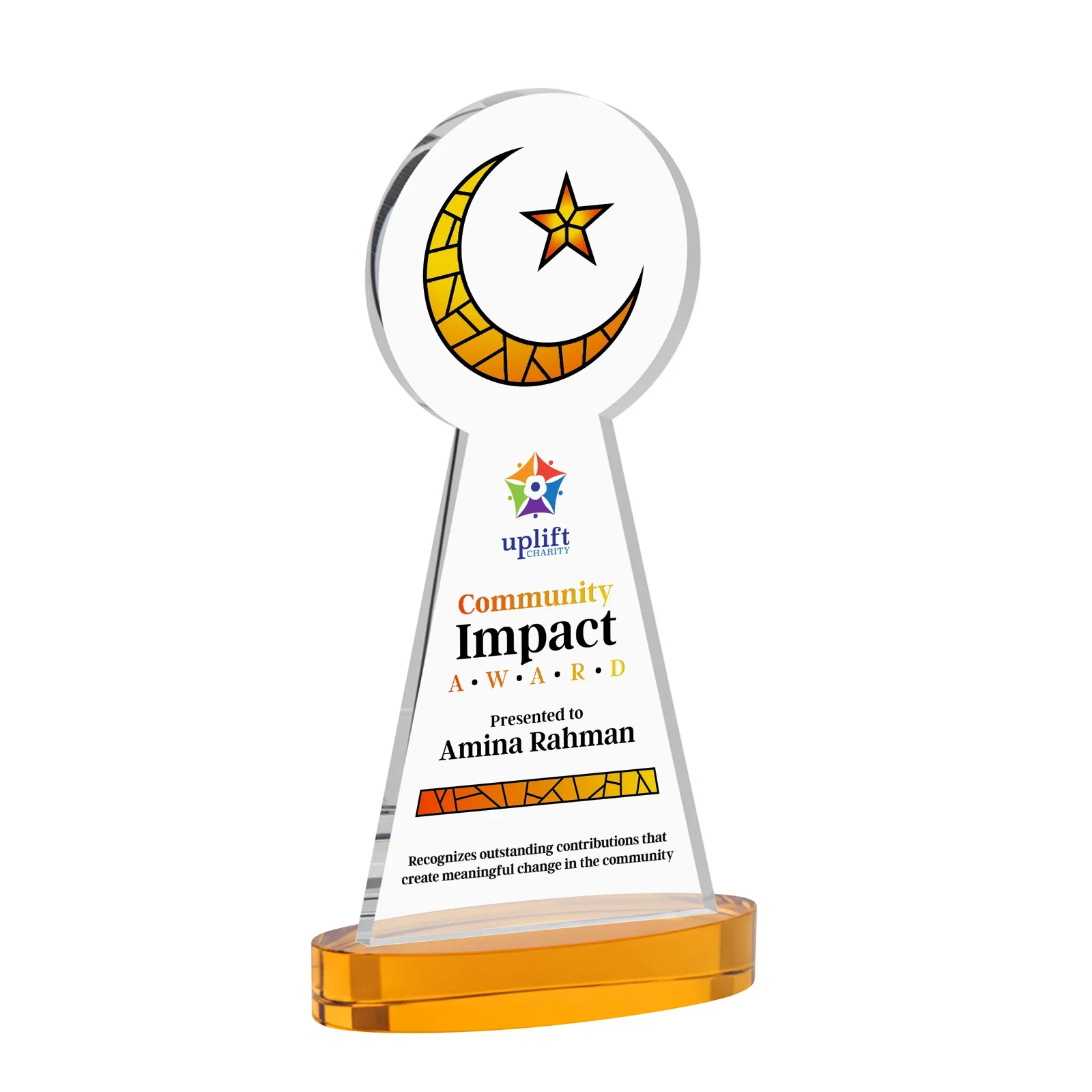 Branded Starfire Crescent and Star Award with Choice of Base Color for safety achievement programs