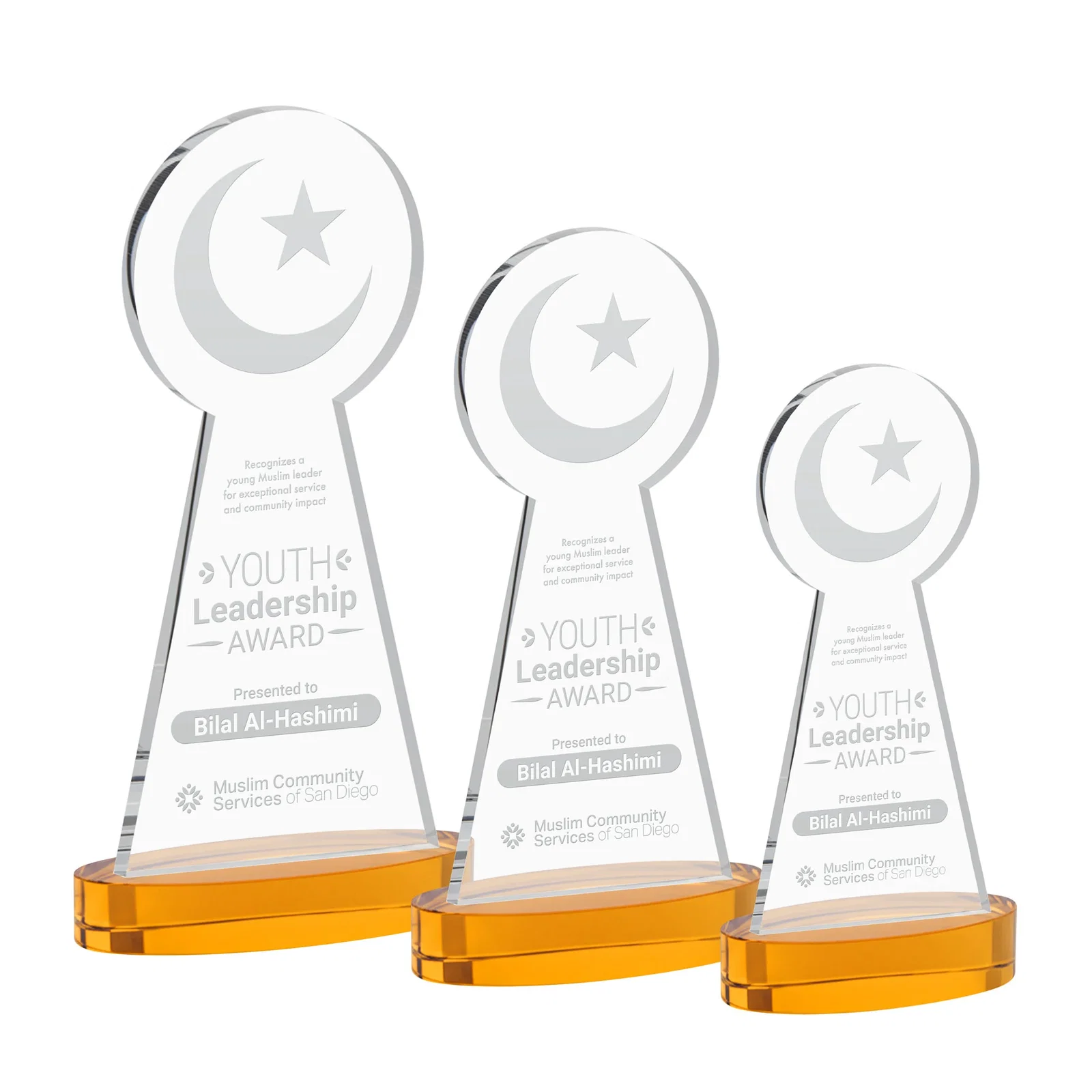 Custom Starfire Crescent and Star Award with Choice of Base Color for team milestone celebrations