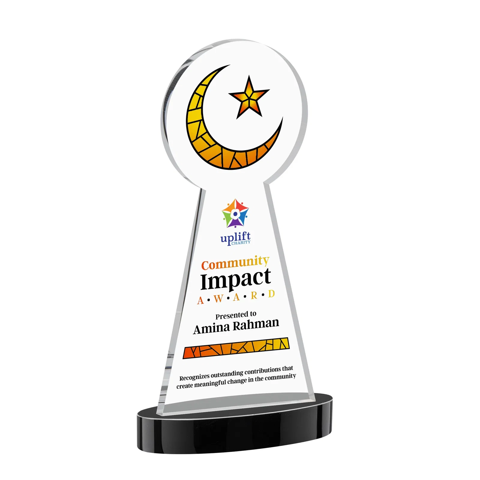 Custom printed Starfire Crescent and Star Award with Choice of Base Color for safety achievement programs