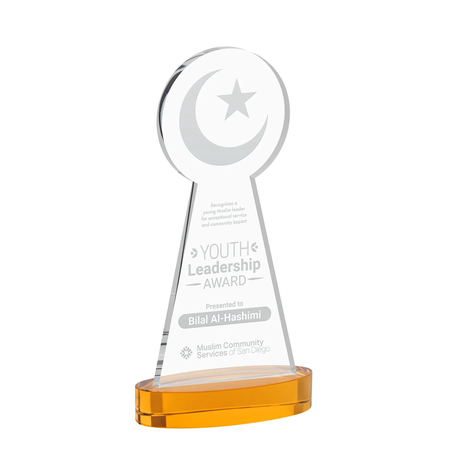 Custom Starfire Crescent and Star Award with Choice of Base Color for graduation ceremonies