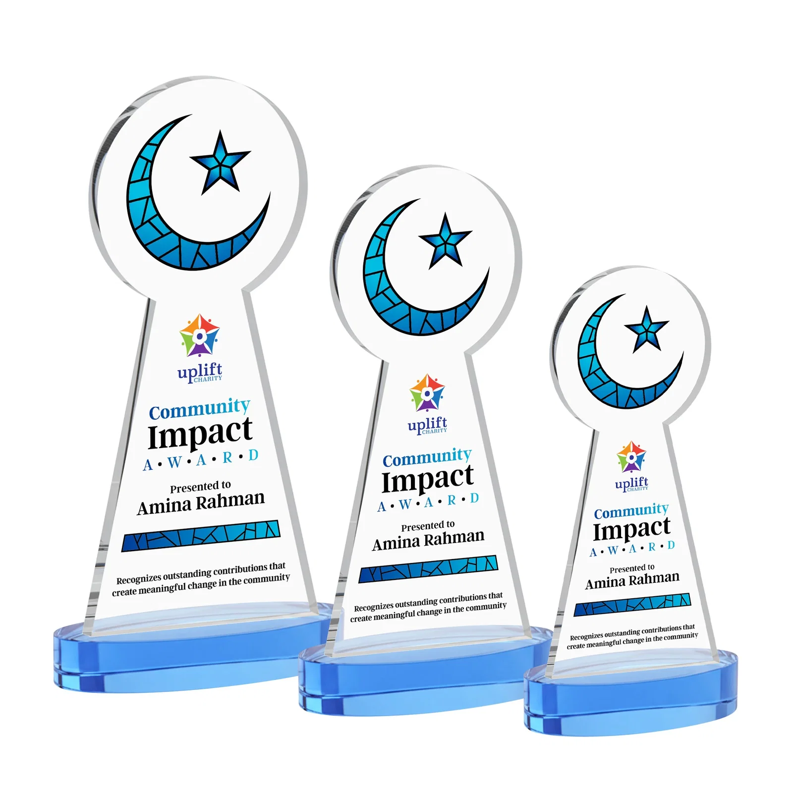 Customized Starfire Crescent and Star Award with Choice of Base Color for team milestone celebrations