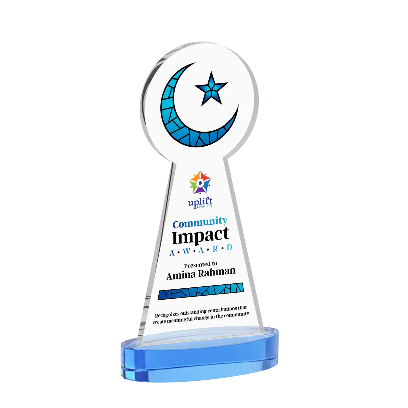 Customized Starfire Crescent and Star Award with Choice of Base Color for graduation ceremonies