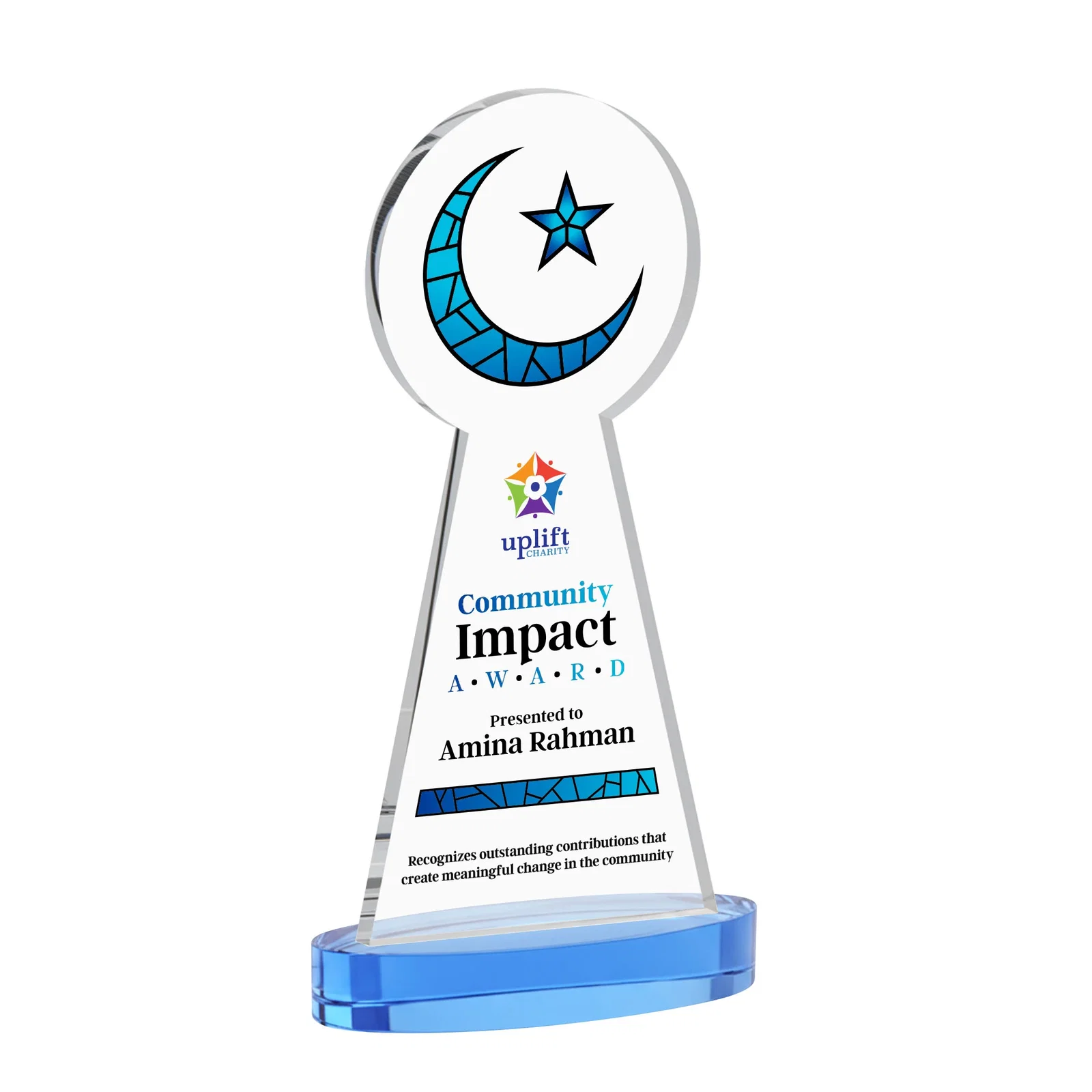 Customized Starfire Crescent and Star Award with Choice of Base Color for safety achievement programs