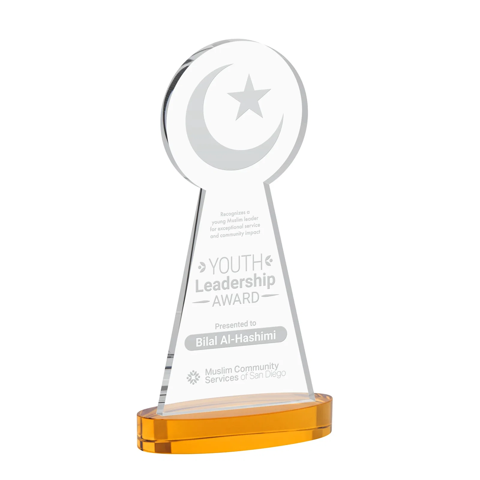 Custom Starfire Crescent and Star Award with Choice of Base Color for safety achievement programs