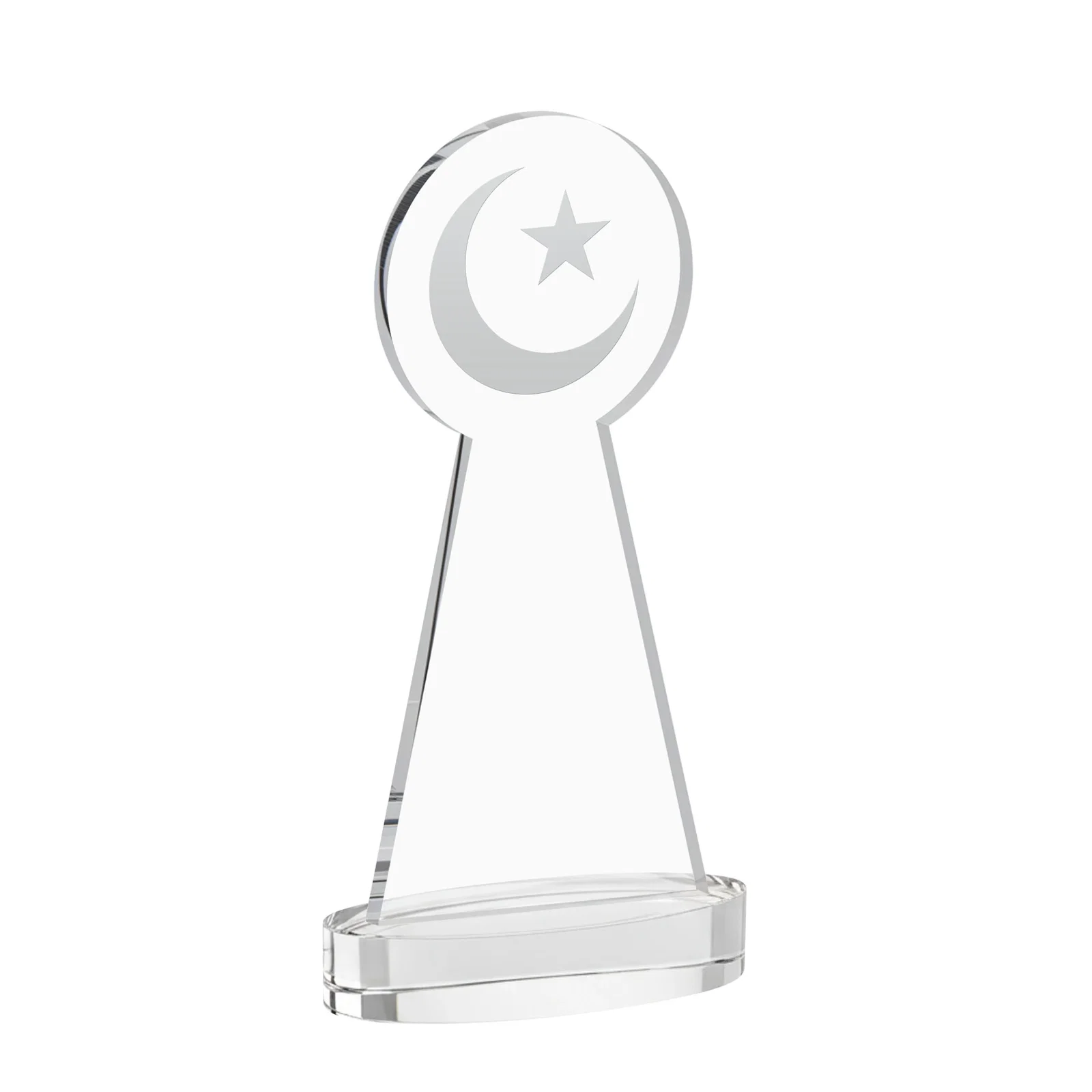 Custom engraved Starfire Crescent and Star Award with Choice of Base Color for sales achievement awards