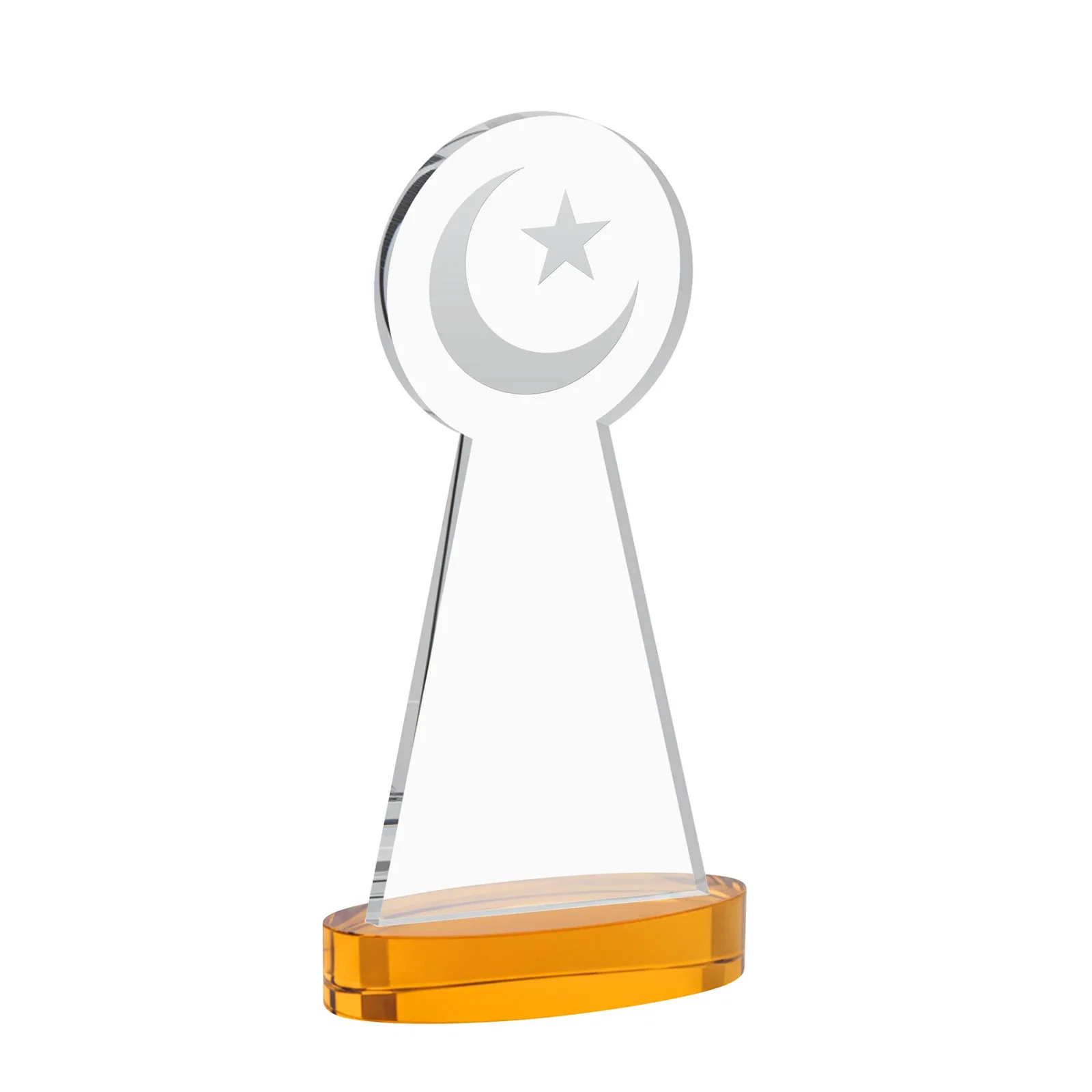 Custom engraved Starfire Crescent and Star Award with Choice of Base Color for donor appreciation