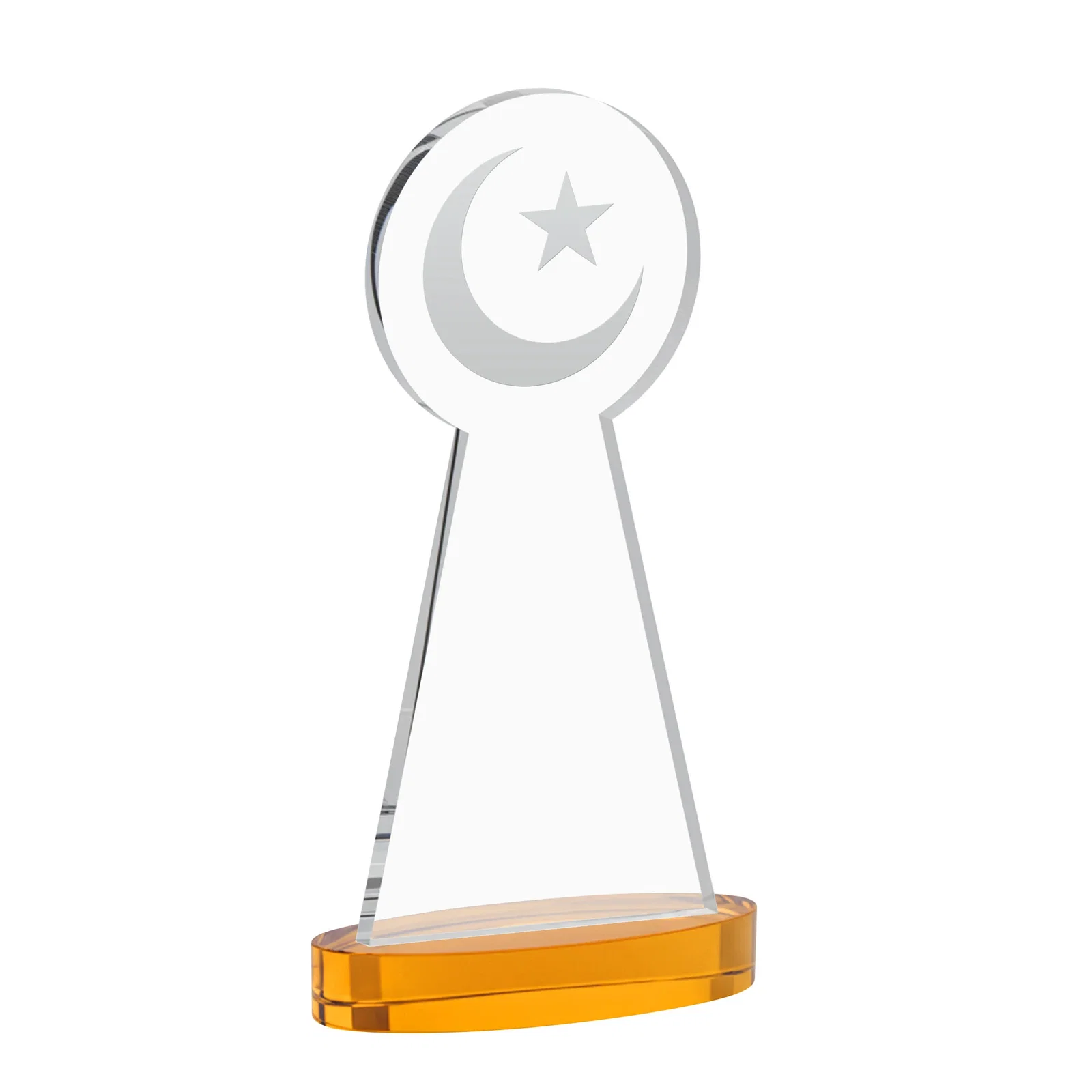 Custom engraved Starfire Crescent and Star Award with Choice of Base Color for graduation ceremonies