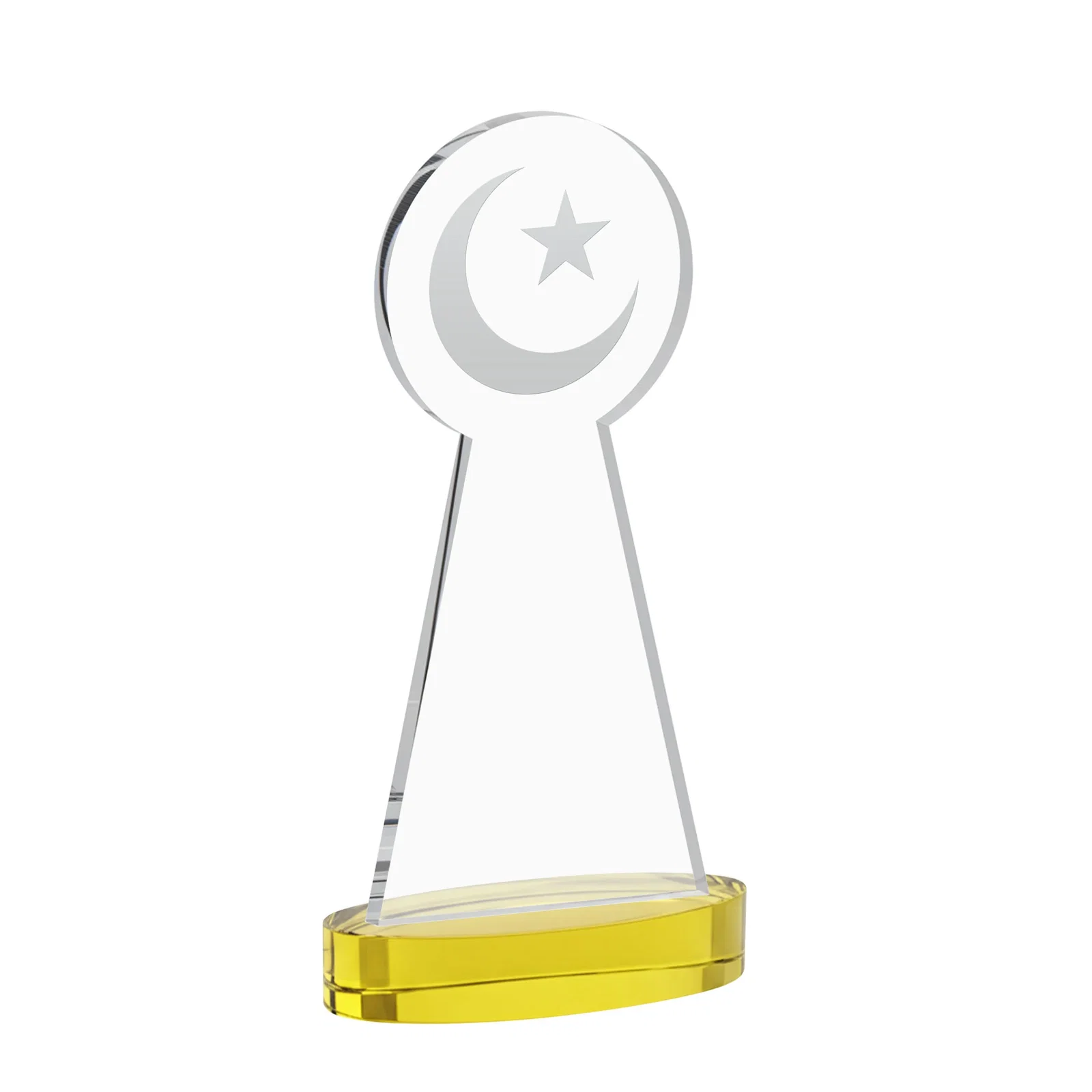 Custom engraved Starfire Crescent and Star Award with Choice of Base Color for volunteer appreciation