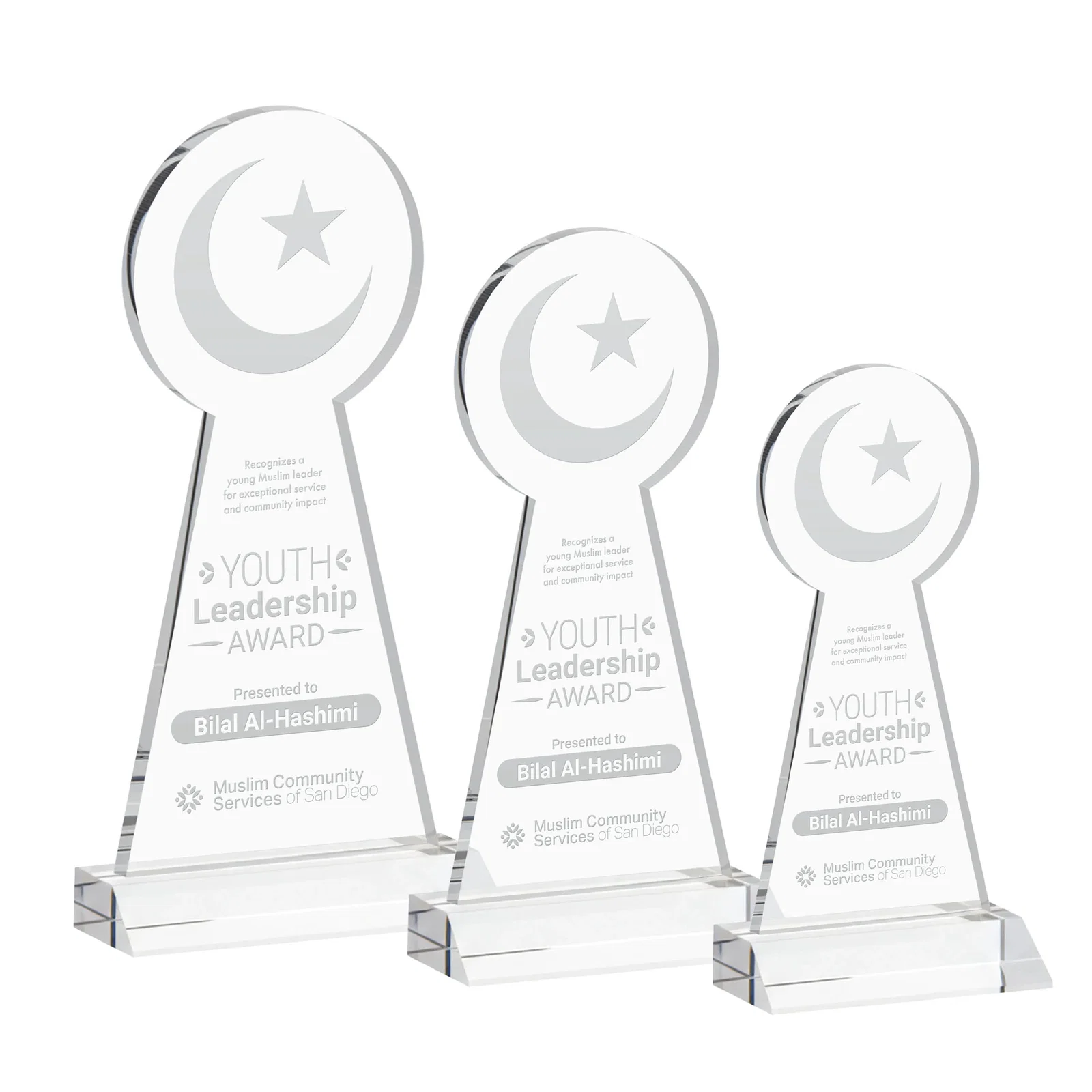 Custom Starfire Crescent and Star Award on a Front-Mitered Base for employee recognition