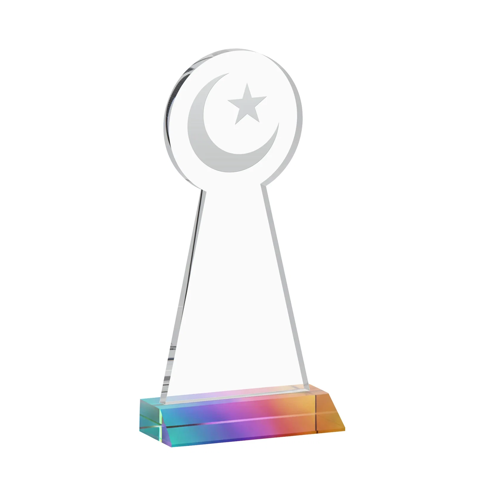 Personalized Starfire Crescent and Star Award on a Front-Mitered Base, with your logo for company anniversary events
