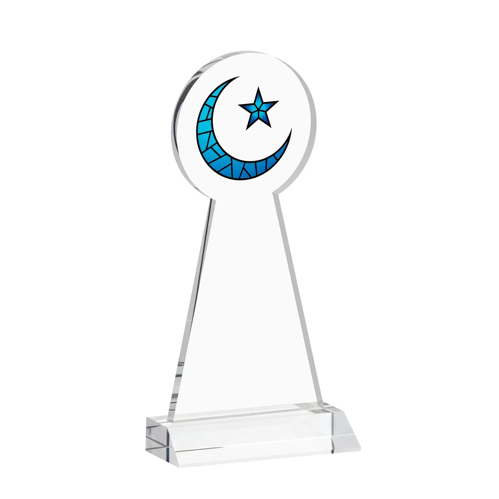 Promotional Starfire Crescent and Star Award on a Front-Mitered Base, with your logo for company anniversary events