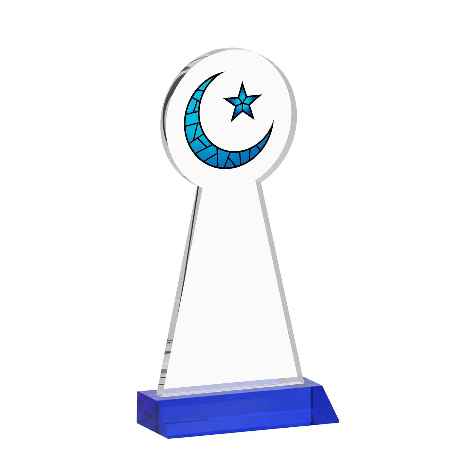 Branded Starfire Crescent and Star Award on a Front-Mitered Base, with your logo for company anniversary events