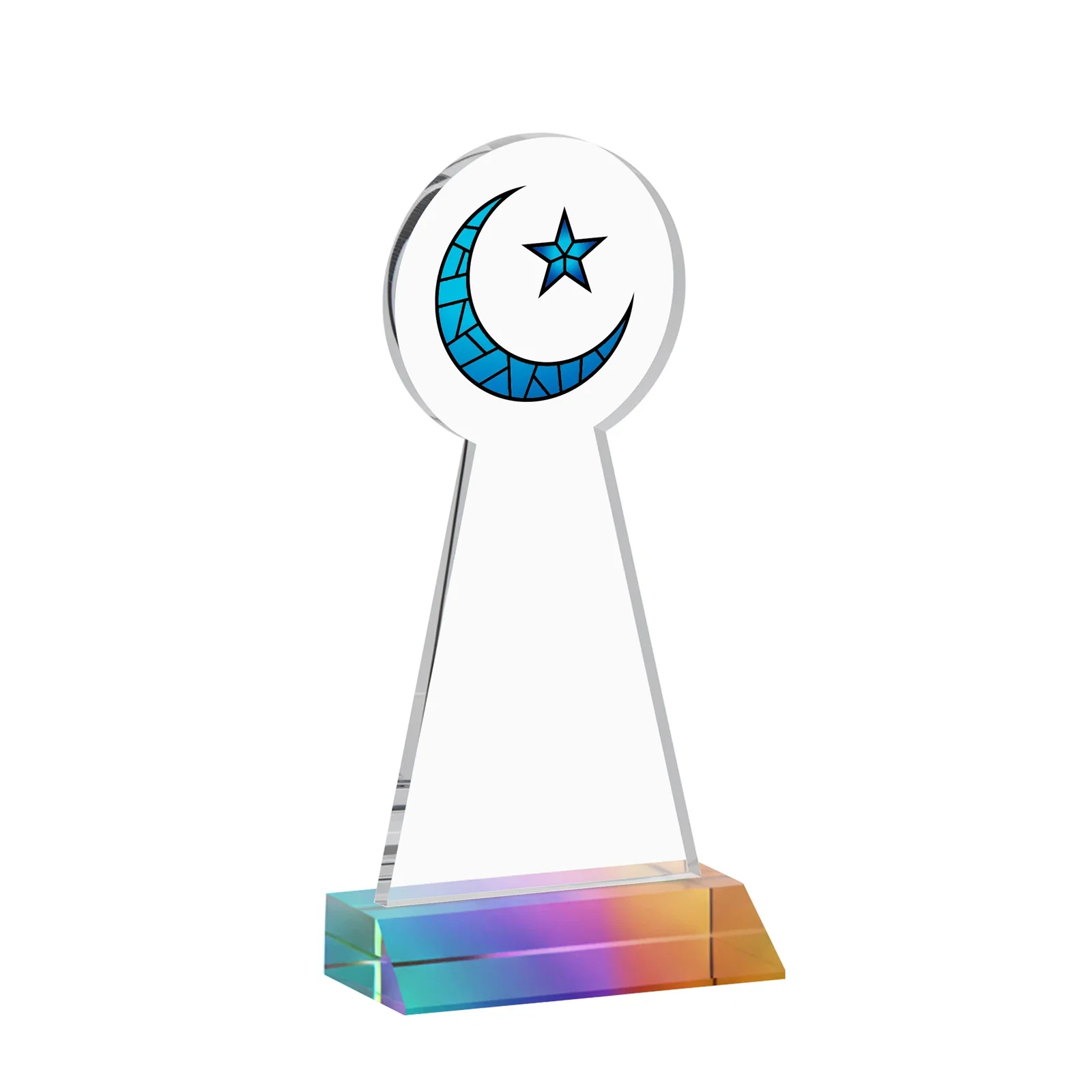 Custom printed Starfire Crescent and Star Award on a Front-Mitered Base, with your logo for corporate award ceremonies