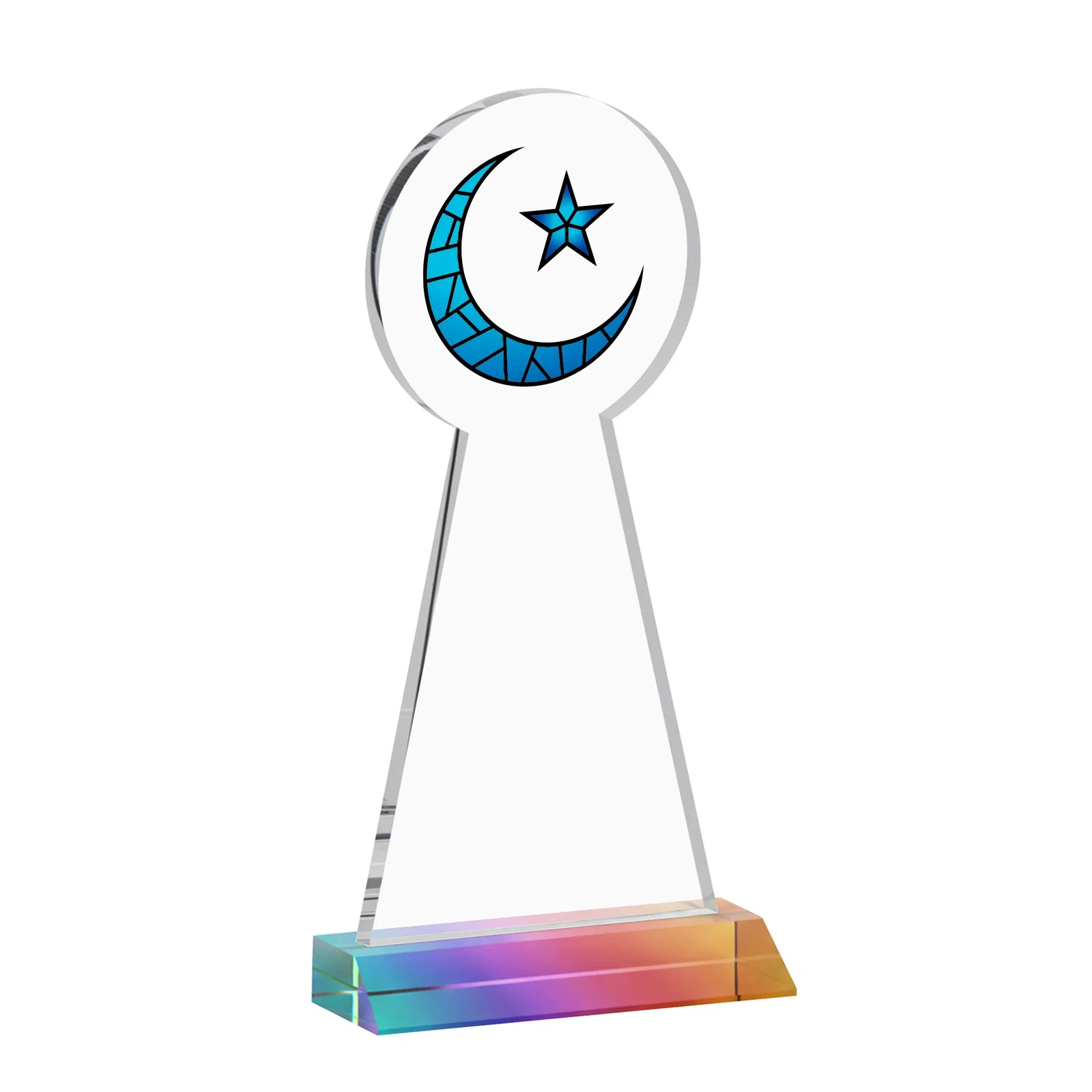 Custom printed Starfire Crescent and Star Award on a Front-Mitered Base, with your logo for sales achievement awards