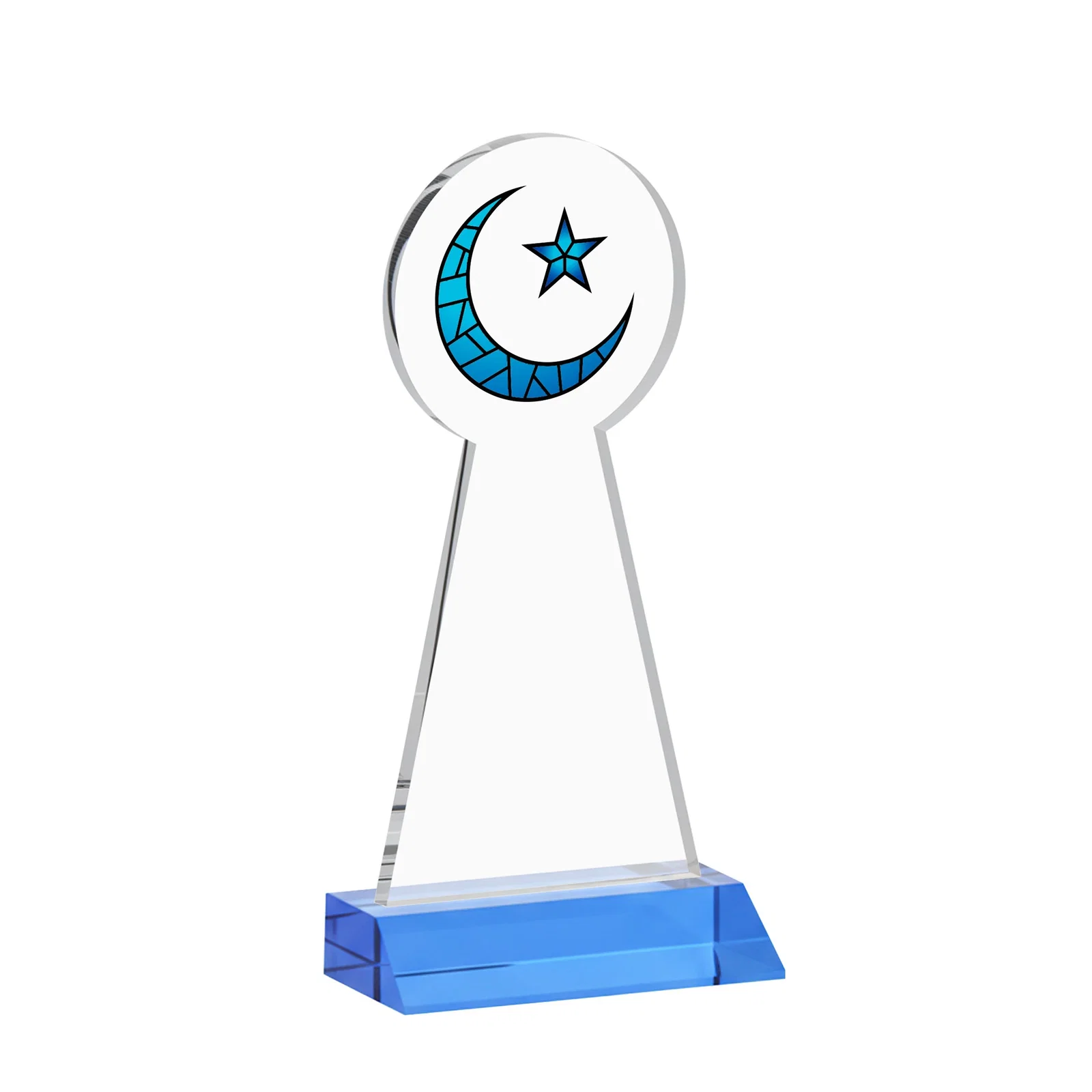 Custom printed Starfire Crescent and Star Award on a Front-Mitered Base, with your logo for graduation ceremonies