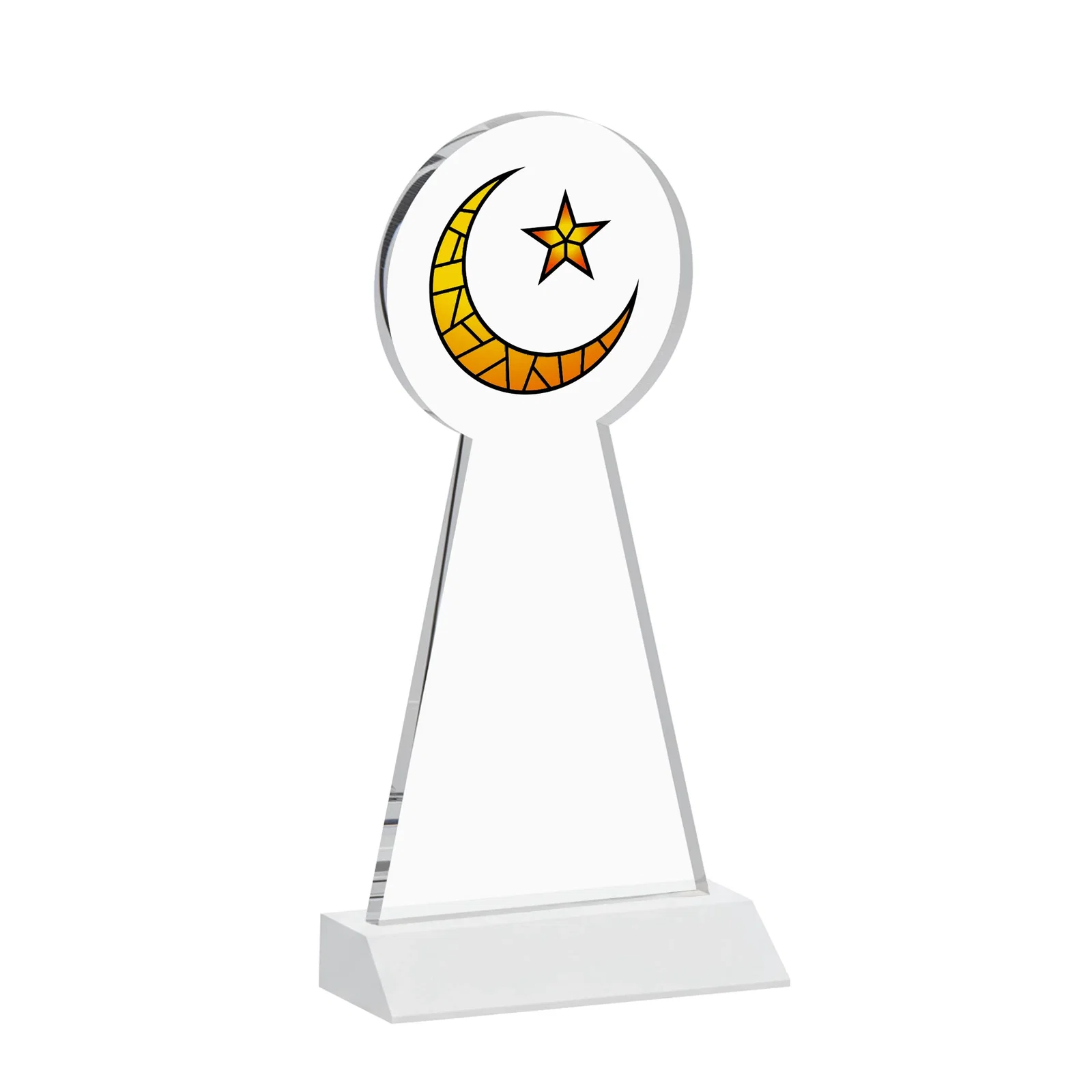 Custom printed Starfire Crescent and Star Award on a Front-Mitered Base, with your logo for company anniversary events