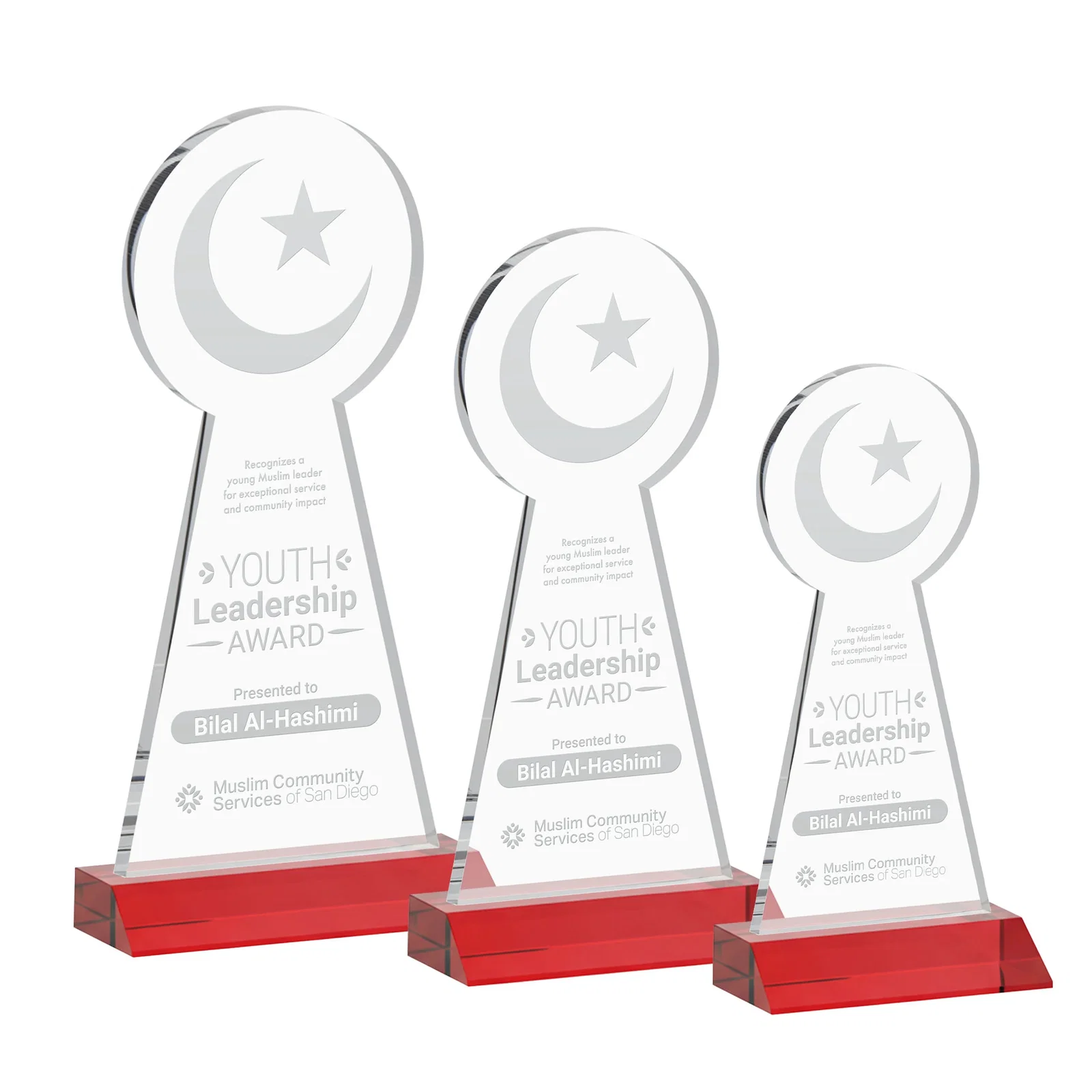 Promotional Starfire Crescent and Star Award on a Front-Mitered Base for graduation ceremonies