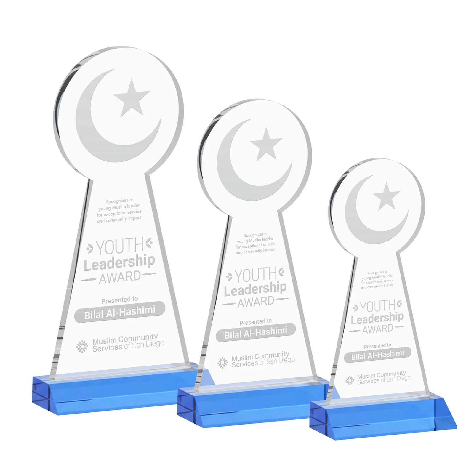Branded Starfire Crescent and Star Award on a Front-Mitered Base for employee recognition