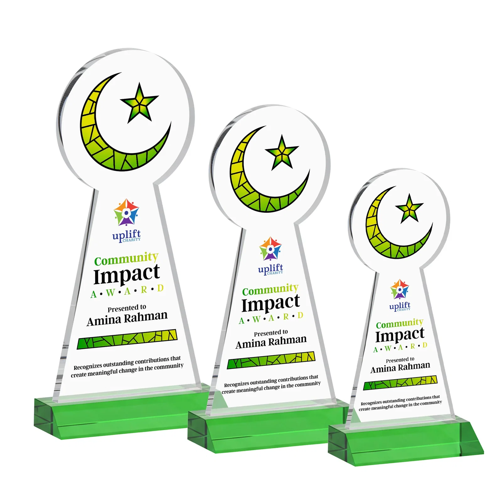 Custom printed Starfire Crescent and Star Award on a Front-Mitered Base for safety achievement programs