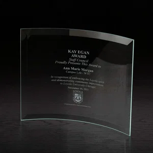 Crescent X-Large Curved Glass Award, 10" x 8", Sand Carve
