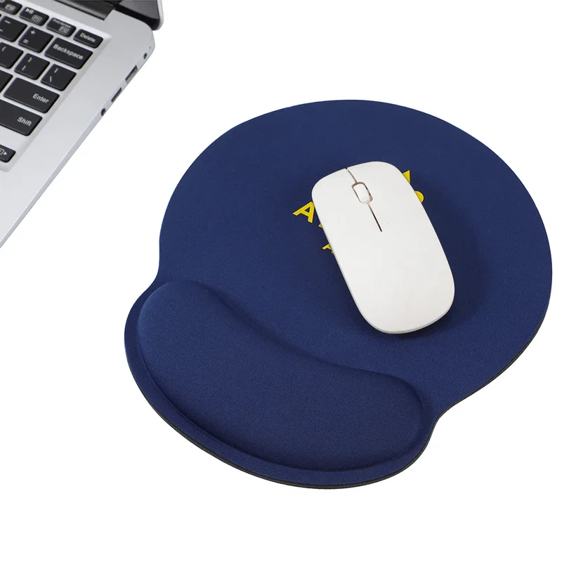 Close-up of Crest memory-foam wrist cushion, custom branded promotional mouse pad detail