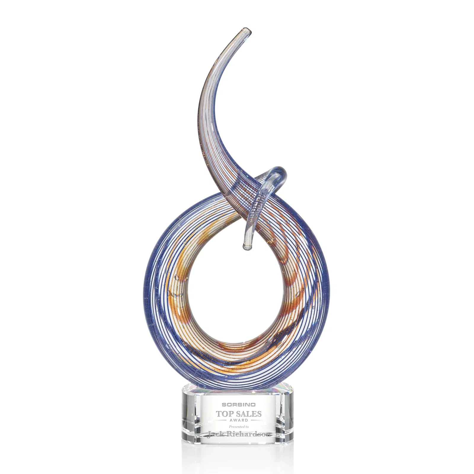 Custom Glass Free Form Sculpture Award, Individually Hand-Formed for corporate award ceremonies