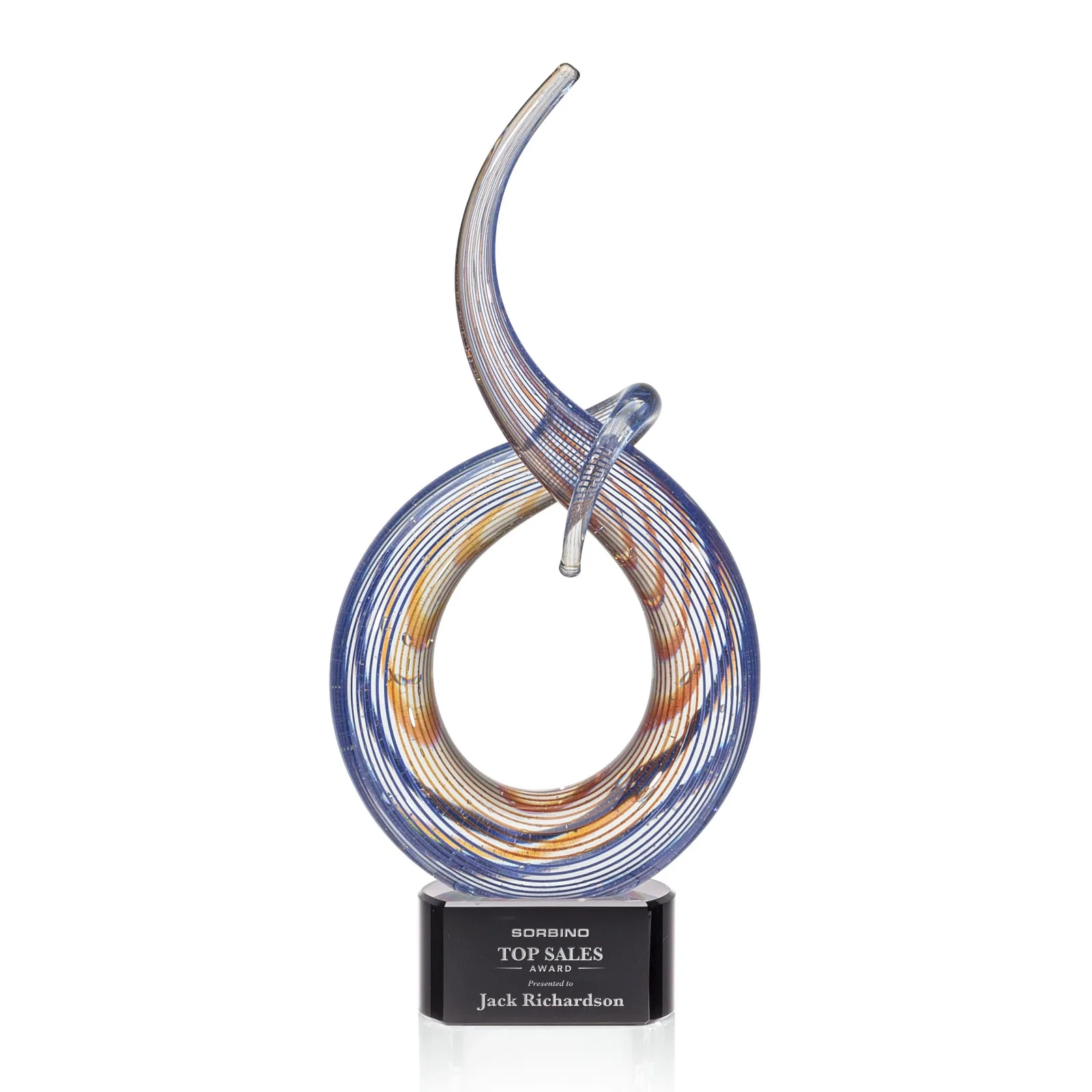 Custom Glass Free Form Sculpture Award, Individually Hand-Formed for service anniversary gifts