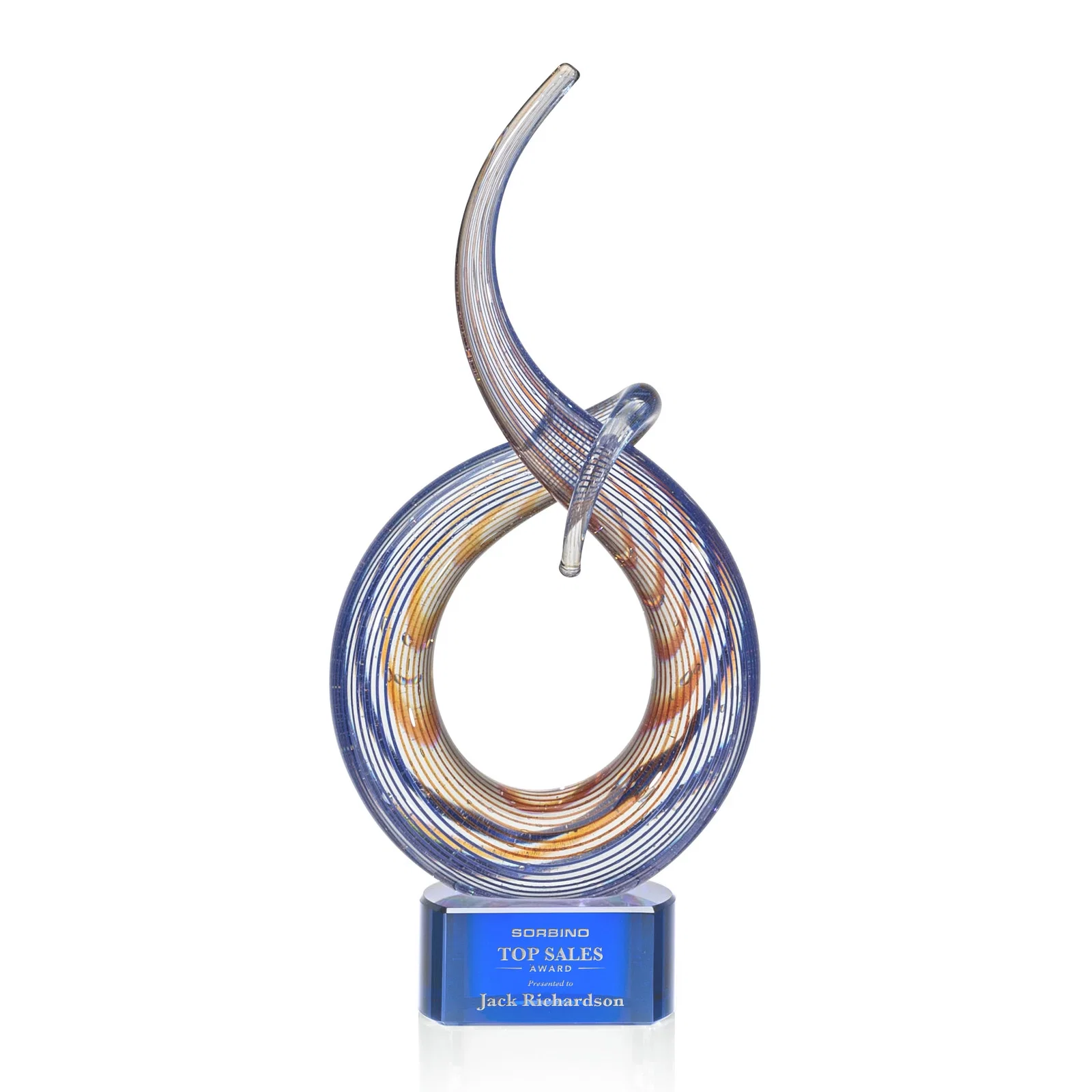 Custom Glass Free Form Sculpture Award, Individually Hand-Formed for sales achievement awards