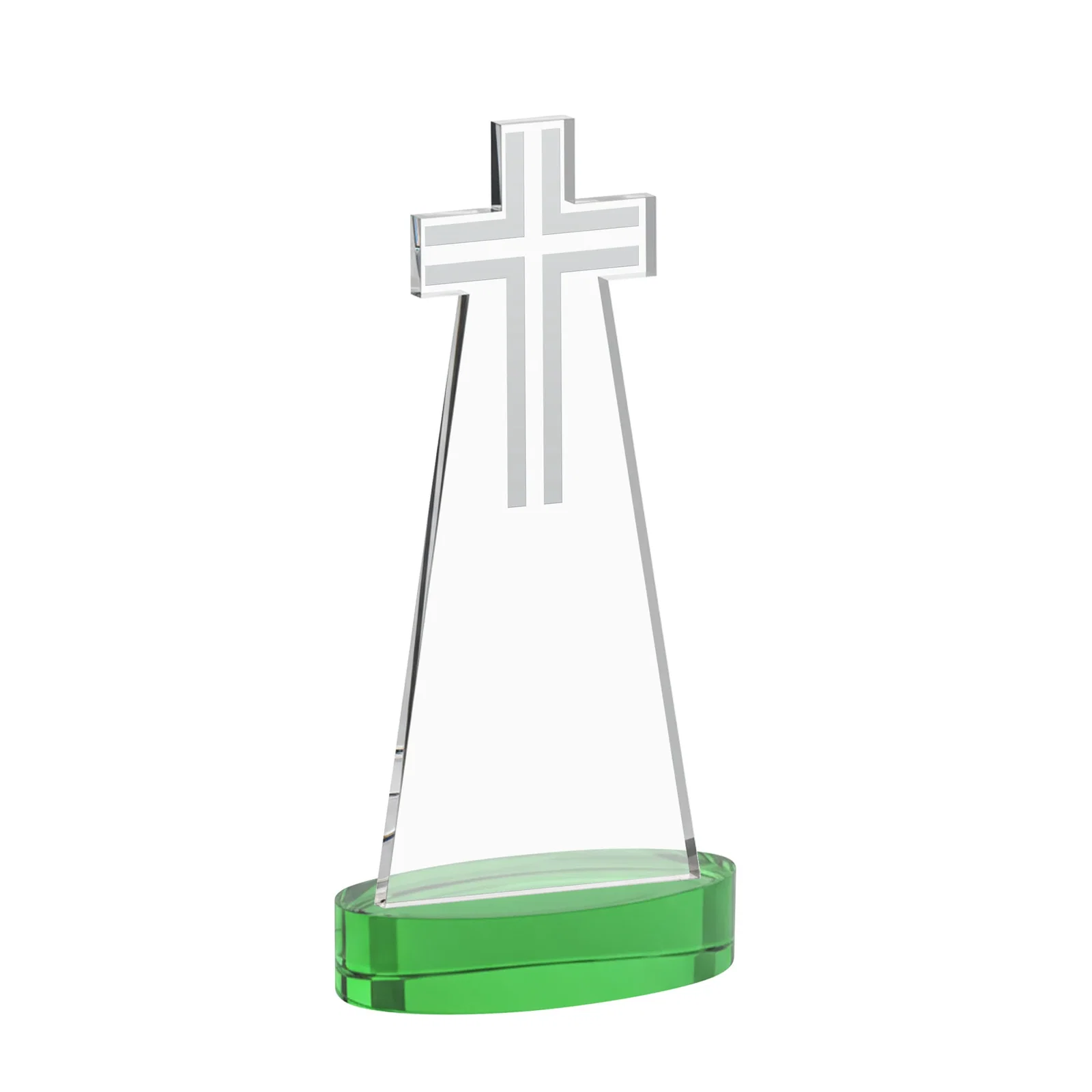 Custom engraved Starfire Crystal Cut-Out Cross Award on Oval Base for dealer and partner awards