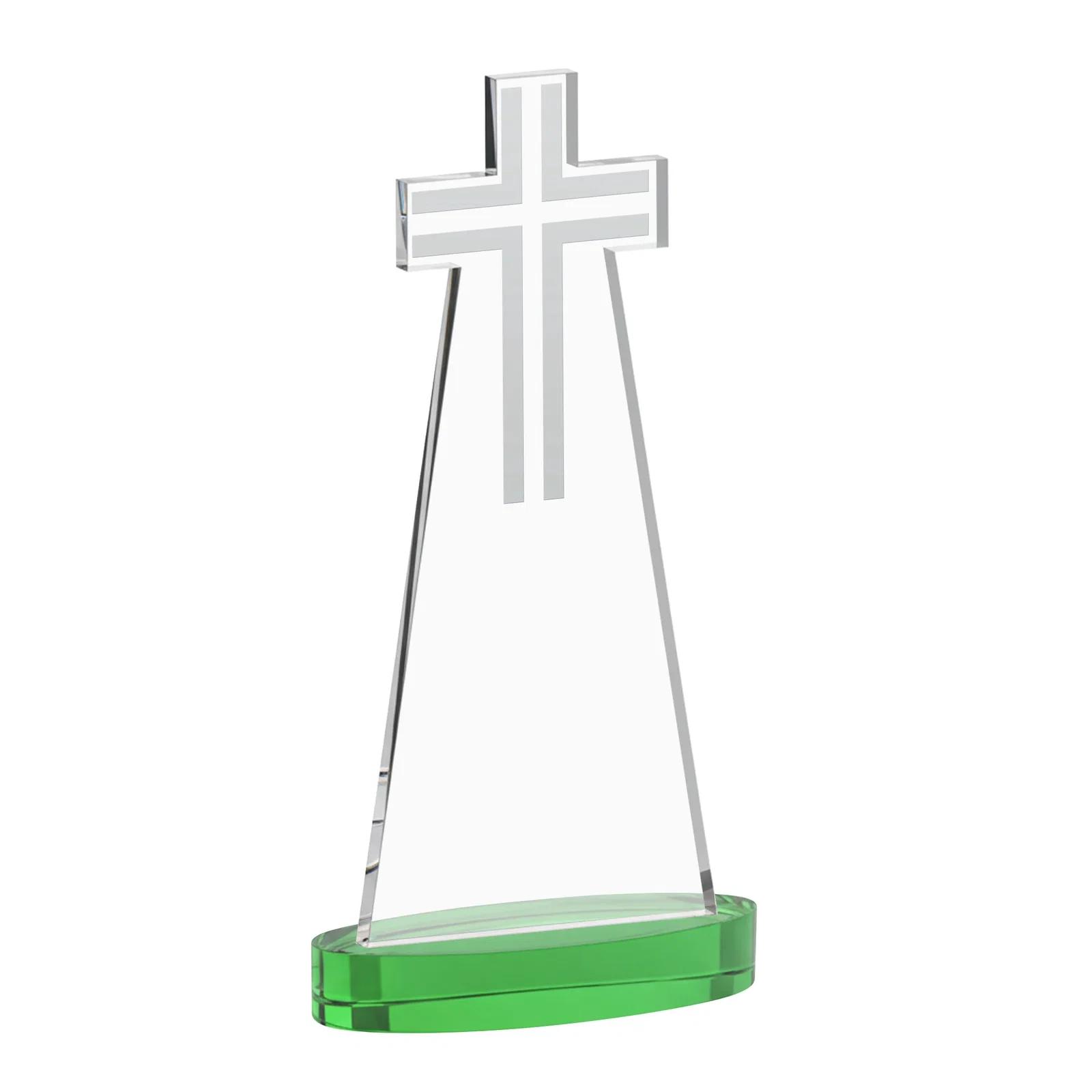 Custom Starfire Crystal Cut-Out Cross Award on Oval Base, with your logo for employee recognition
