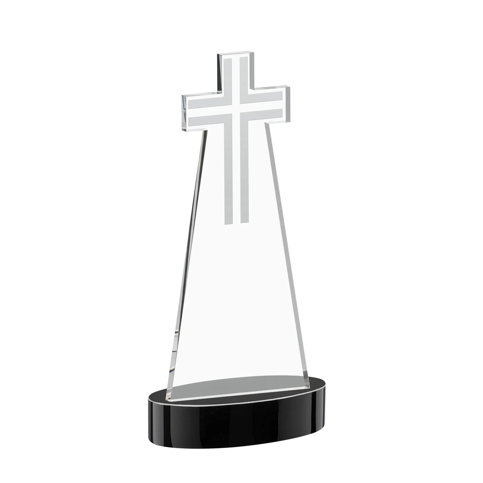 Custom Starfire Crystal Cut-Out Cross Award on Oval Base, with your logo for corporate award ceremonies