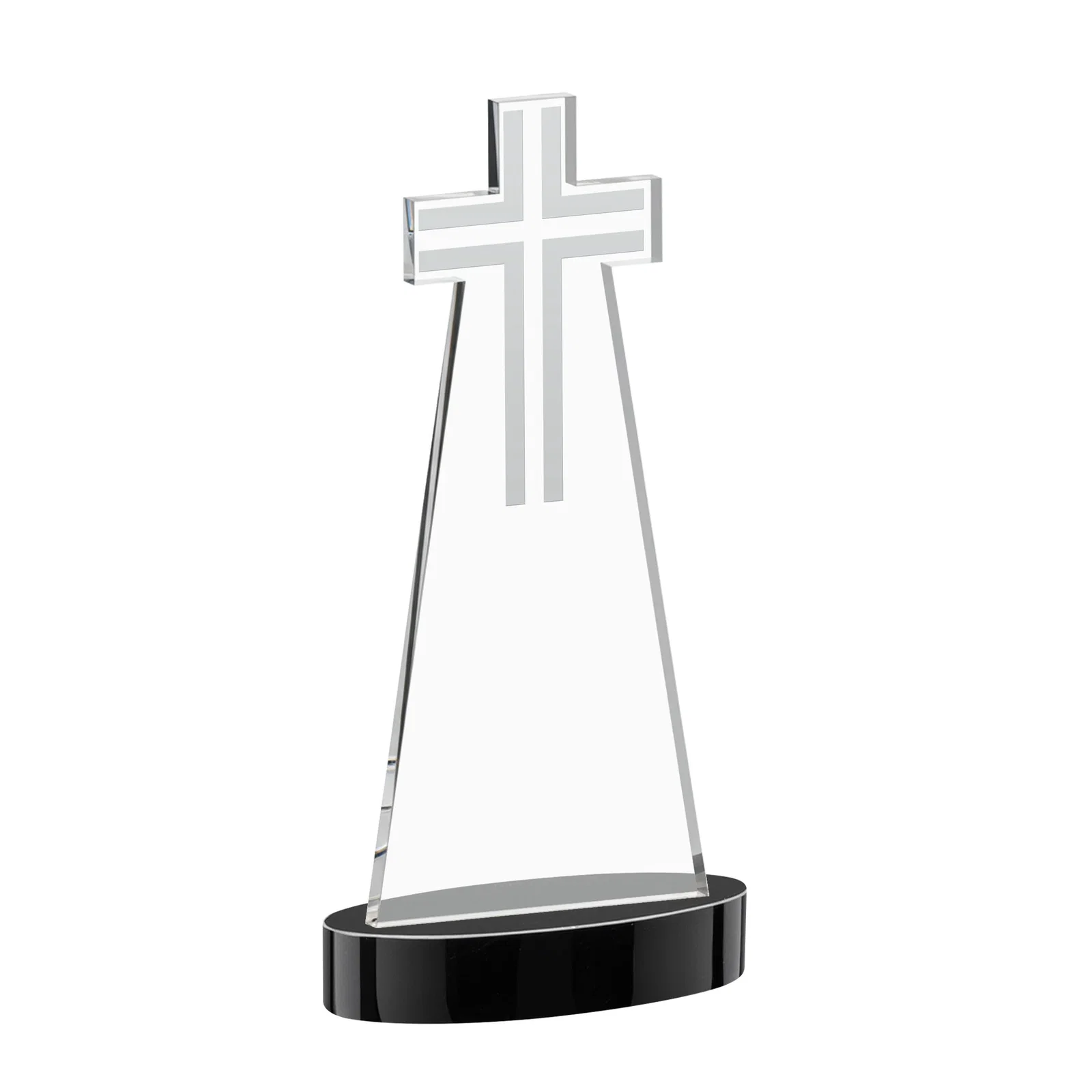 Custom Starfire Crystal Cut-Out Cross Award on Oval Base, with your logo for service anniversary gifts
