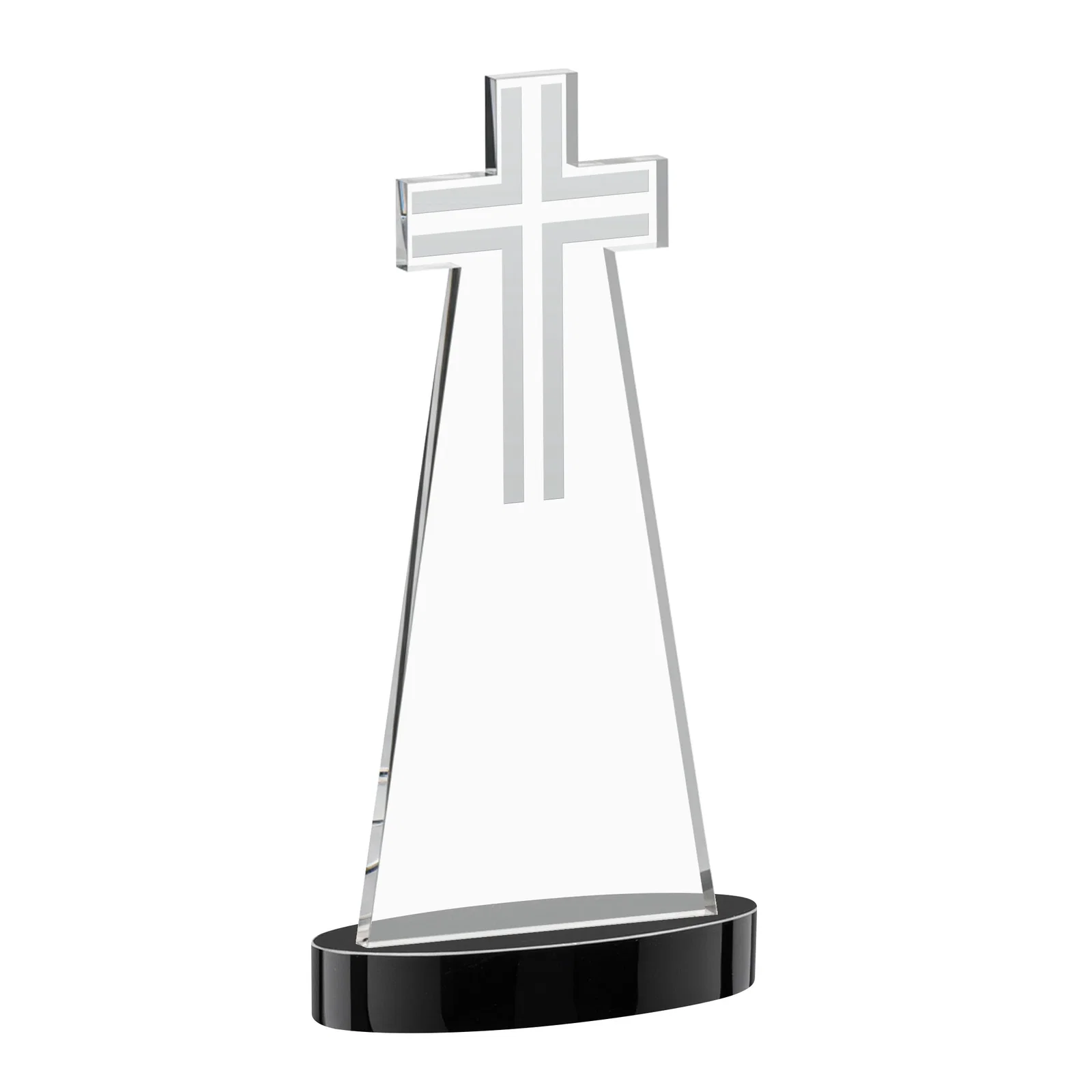 Custom Starfire Crystal Cut-Out Cross Award on Oval Base, with your logo for sales achievement awards