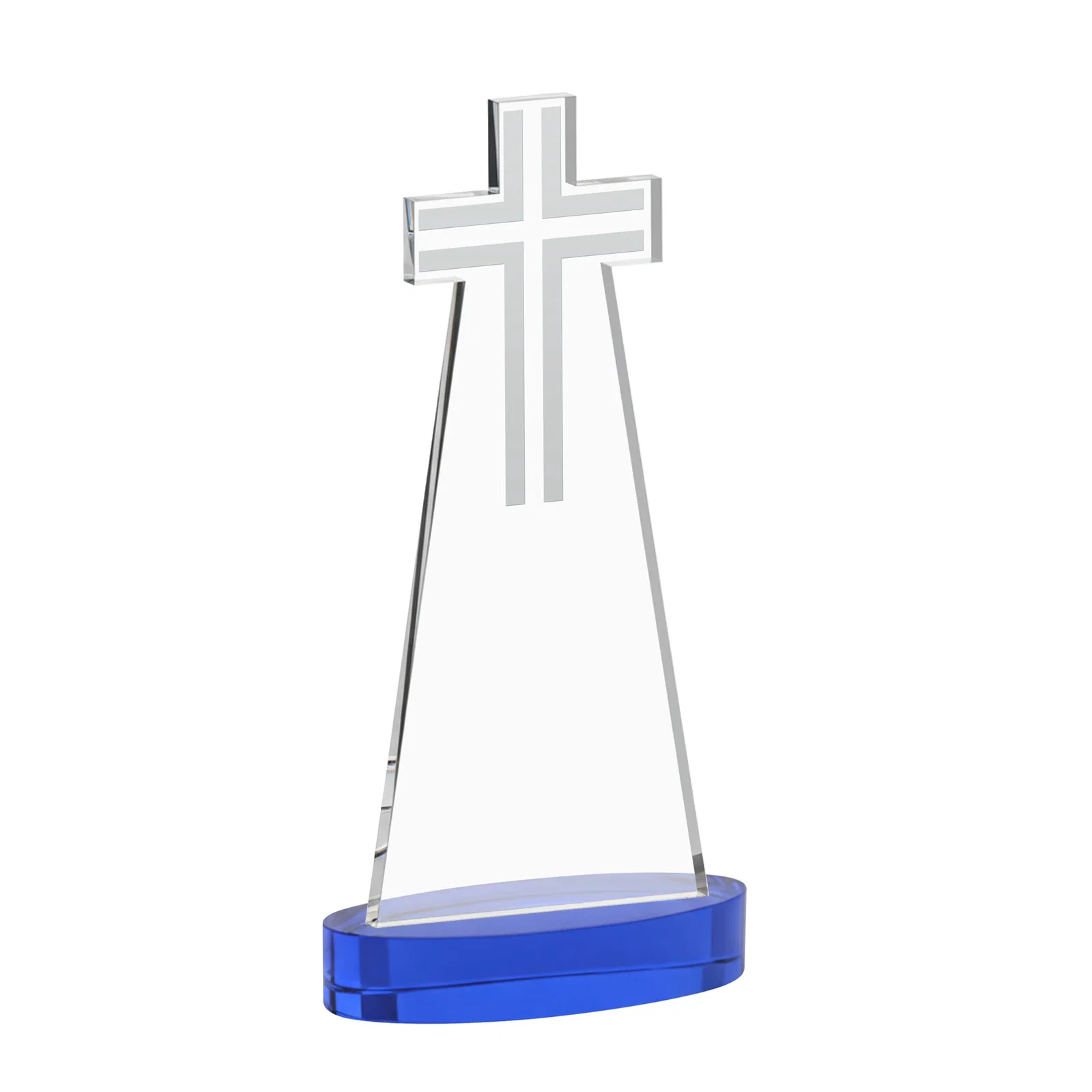 Custom Starfire Crystal Cut-Out Cross Award on Oval Base, with your logo for team milestone celebrations