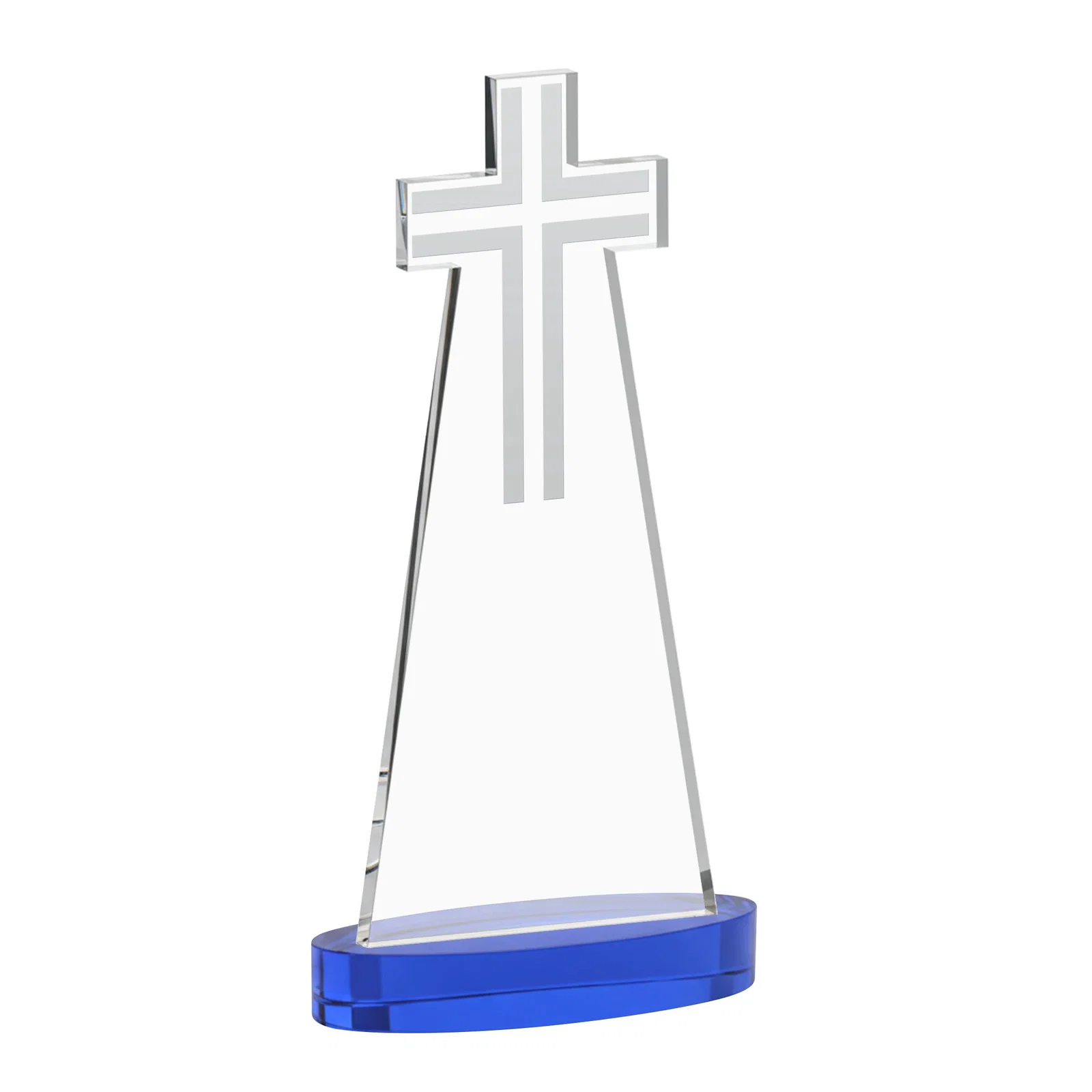Custom Starfire Crystal Cut-Out Cross Award on Oval Base, with your logo for donor appreciation