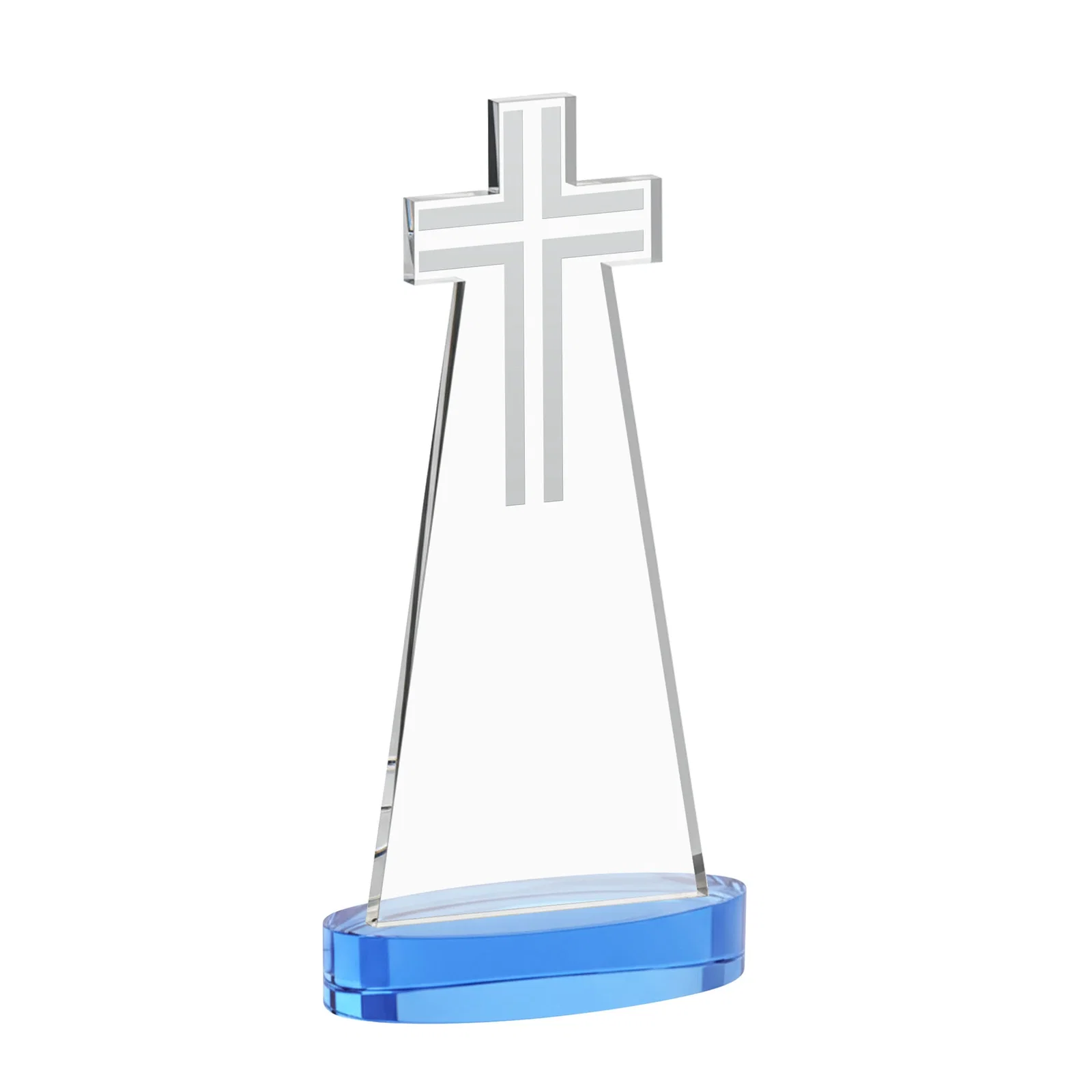 Custom Starfire Crystal Cut-Out Cross Award on Oval Base, with your logo for company anniversary events