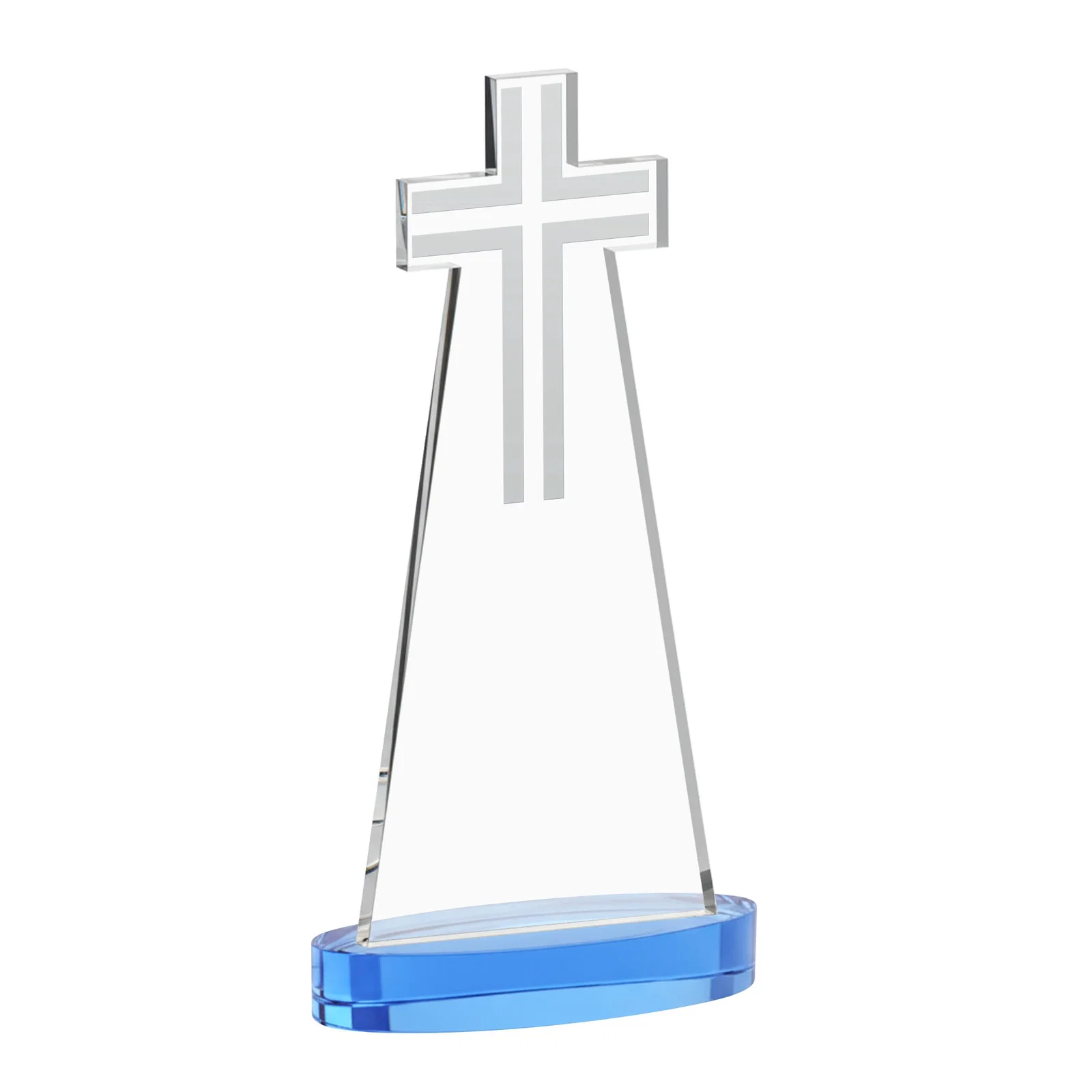 Personalized Starfire Crystal Cut-Out Cross Award on Oval Base, with your logo for employee recognition