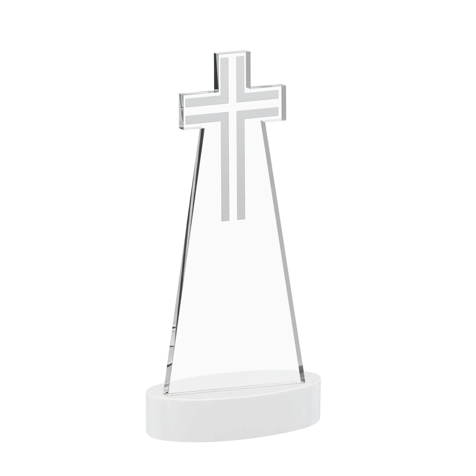 Personalized Starfire Crystal Cut-Out Cross Award on Oval Base, with your logo for corporate award ceremonies