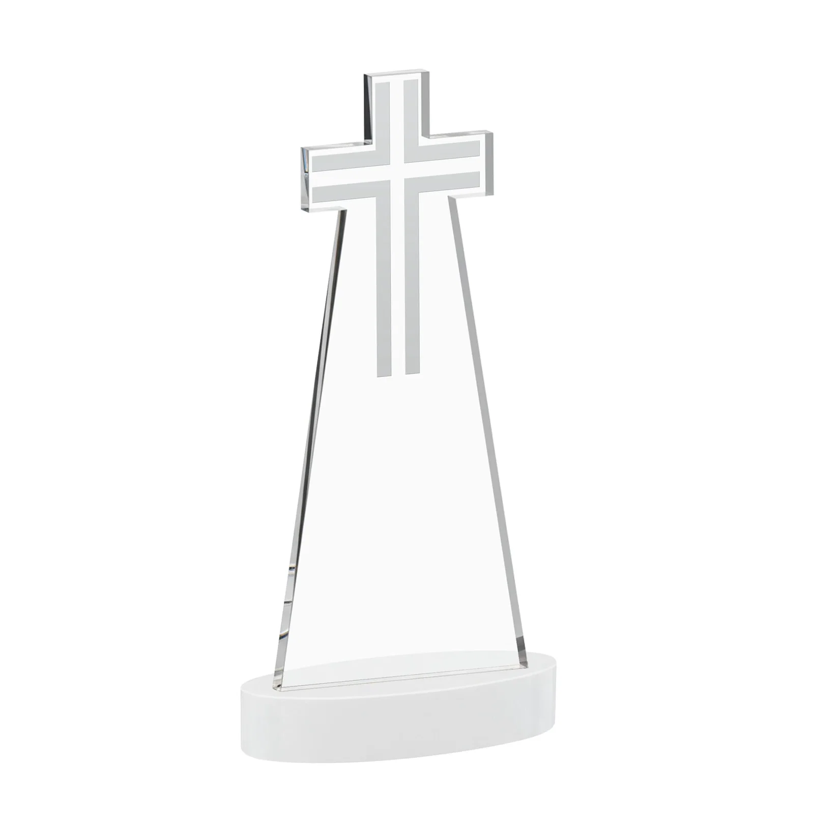 Personalized Starfire Crystal Cut-Out Cross Award on Oval Base, with your logo for service anniversary gifts