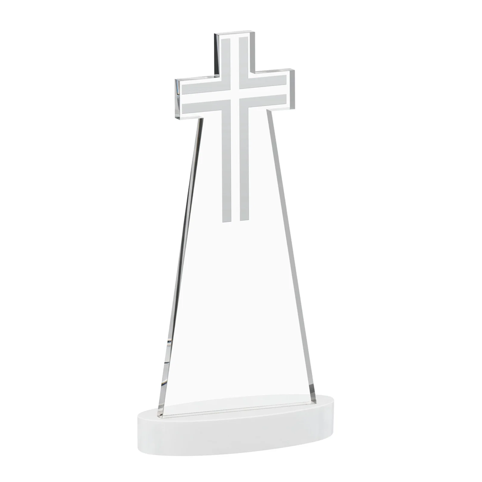 Personalized Starfire Crystal Cut-Out Cross Award on Oval Base, with your logo for sales achievement awards
