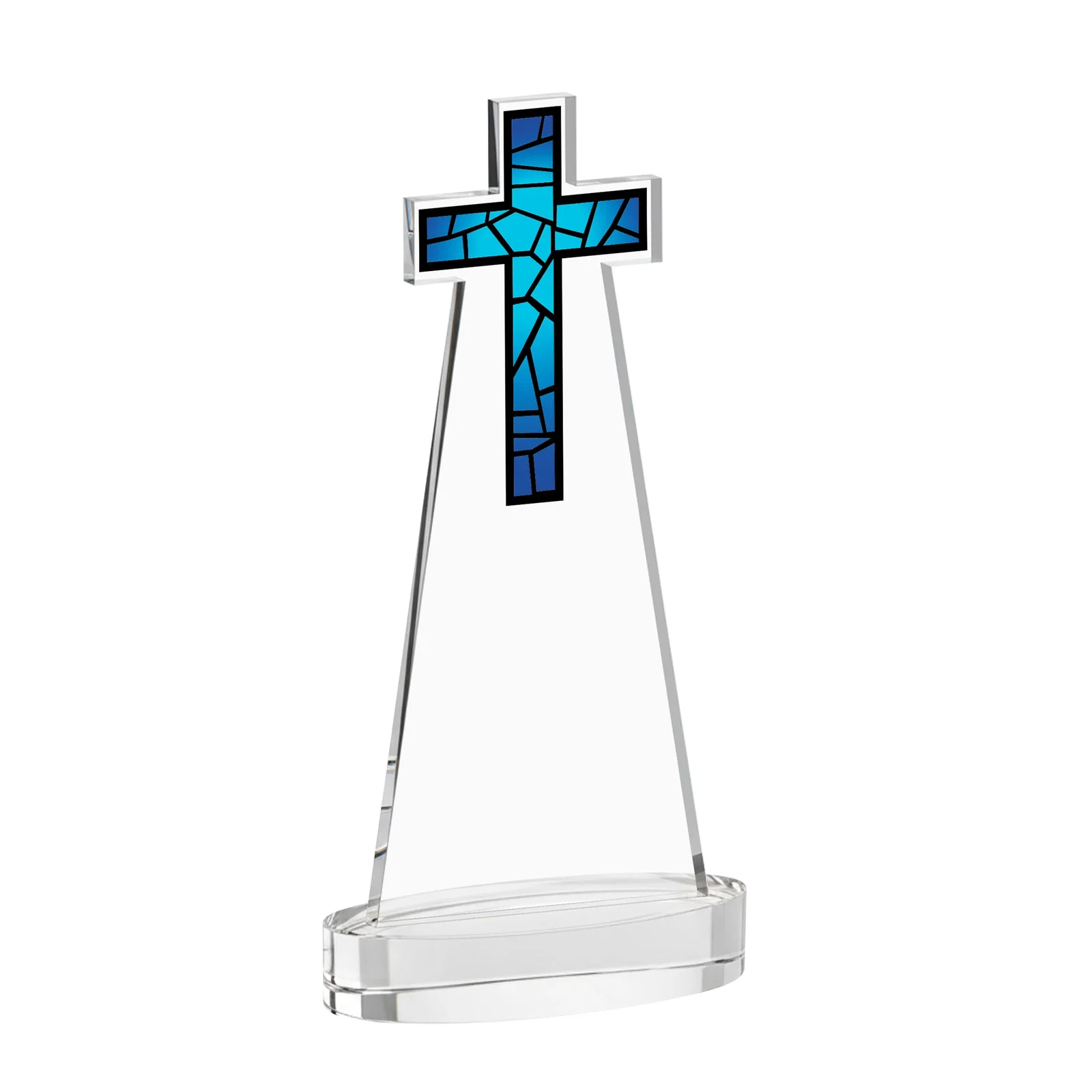 Personalized Starfire Crystal Cut-Out Cross Award on Oval Base, with your logo for team milestone celebrations