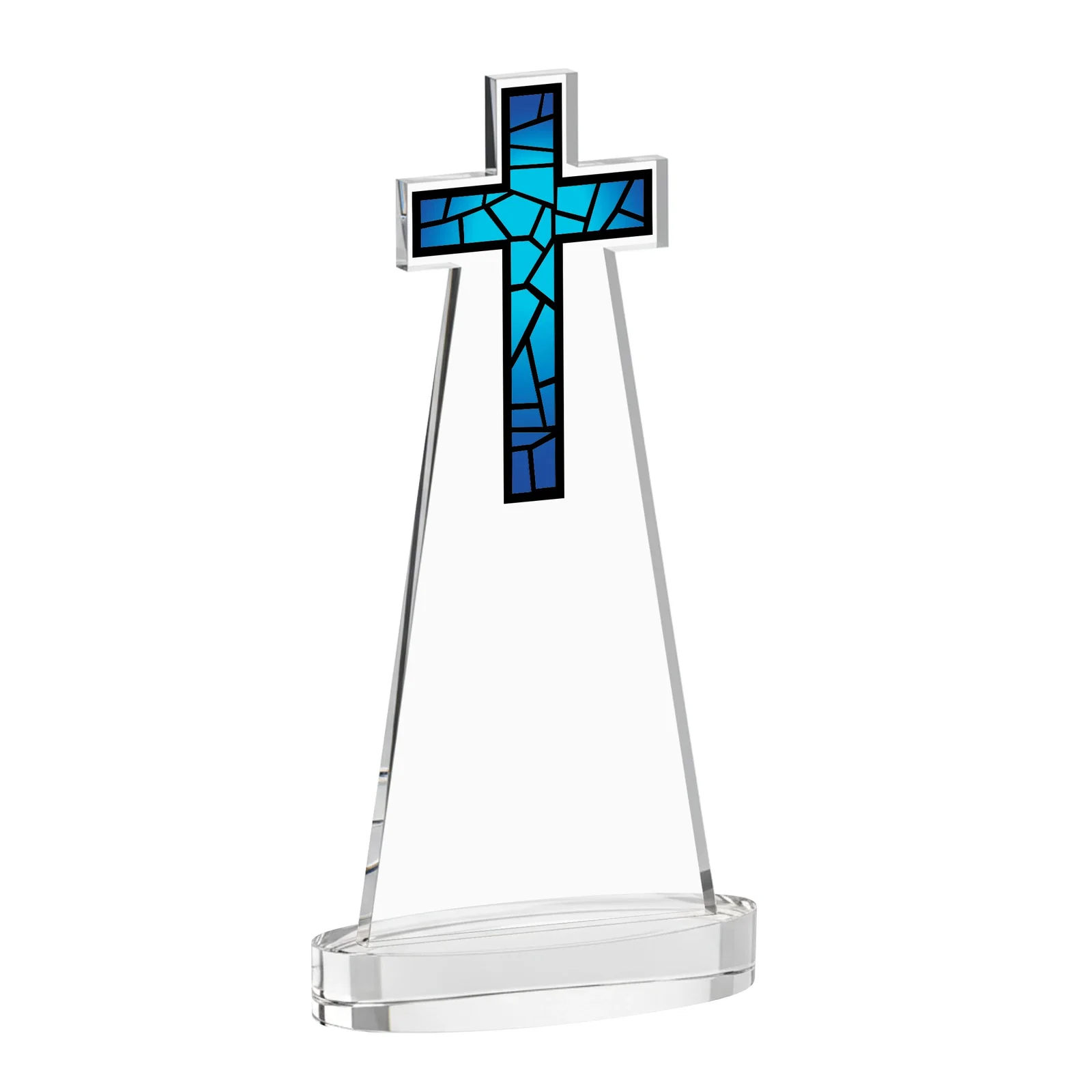 Personalized Starfire Crystal Cut-Out Cross Award on Oval Base, with your logo for donor appreciation