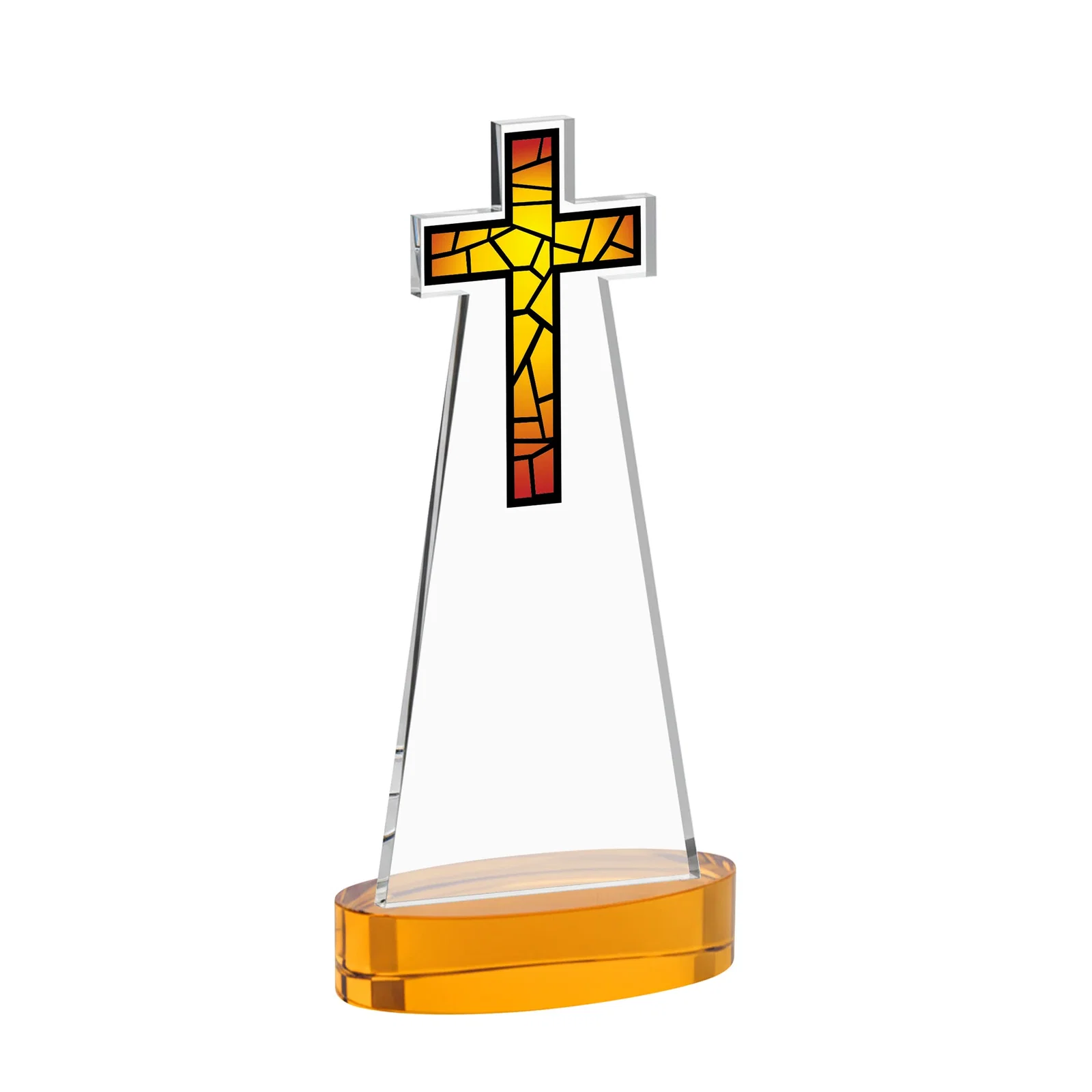 Personalized Starfire Crystal Cut-Out Cross Award on Oval Base, with your logo for graduation ceremonies