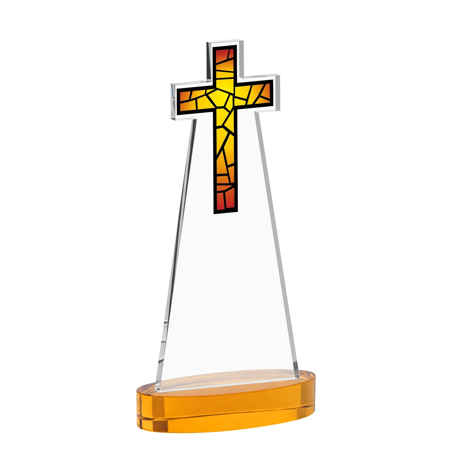 Personalized Starfire Crystal Cut-Out Cross Award on Oval Base, with your logo for safety achievement programs